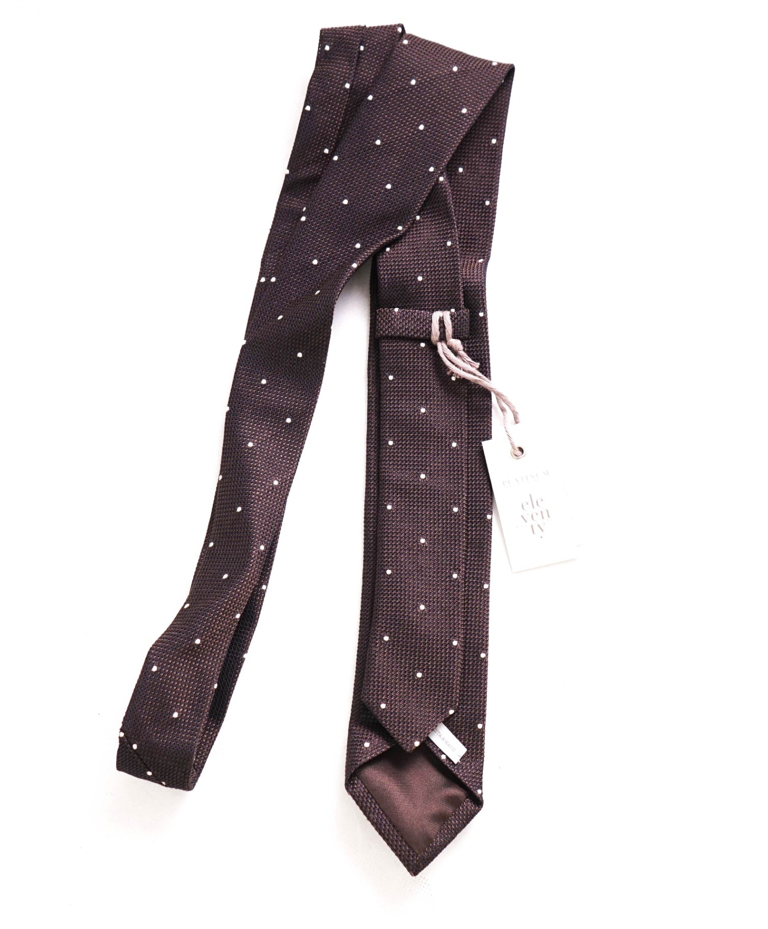 $195 ELEVENTY Brown Polka Dot Silk Tie - 2.25"