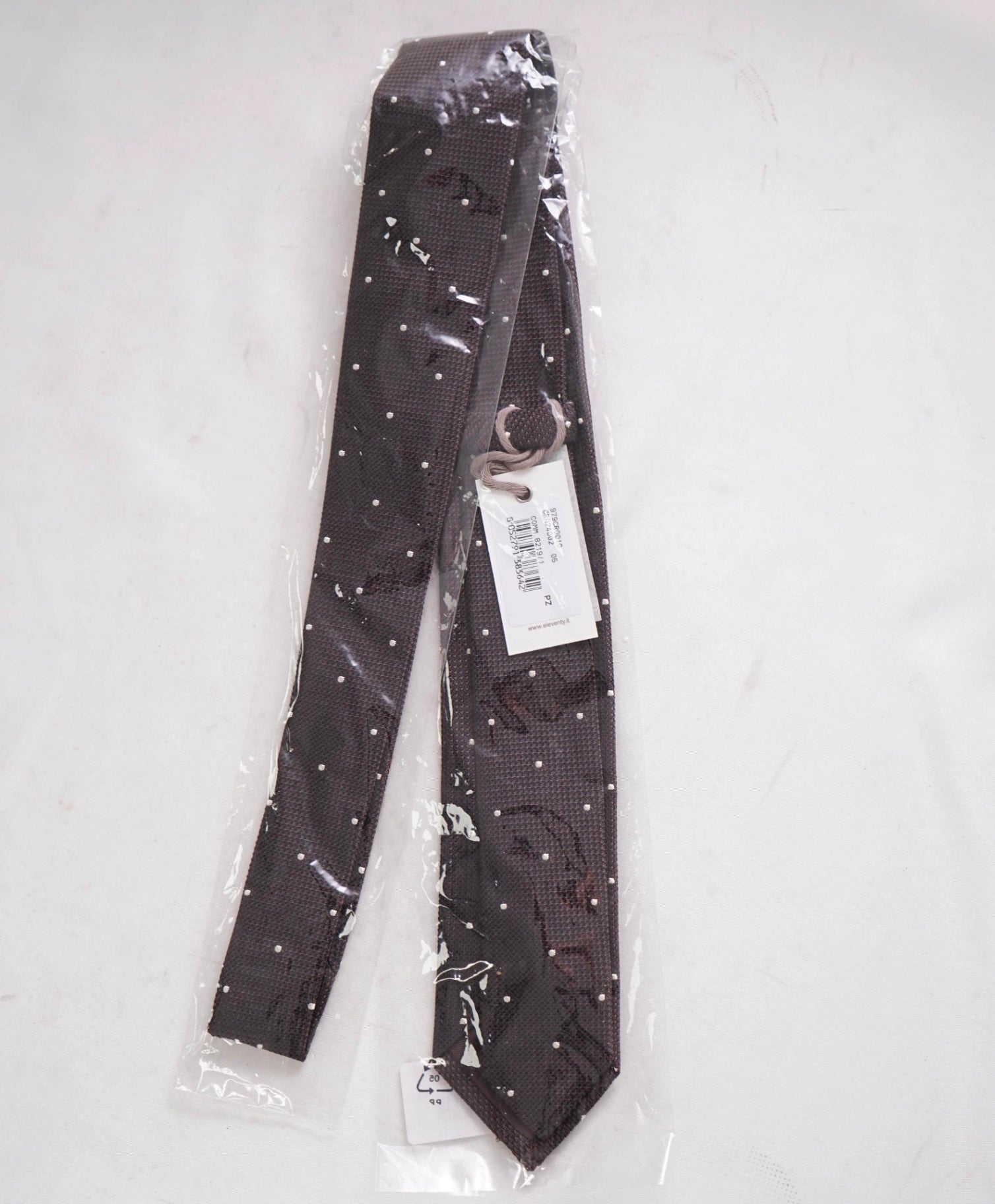 $195 ELEVENTY Brown Polka Dot Silk Tie - 2.25"
