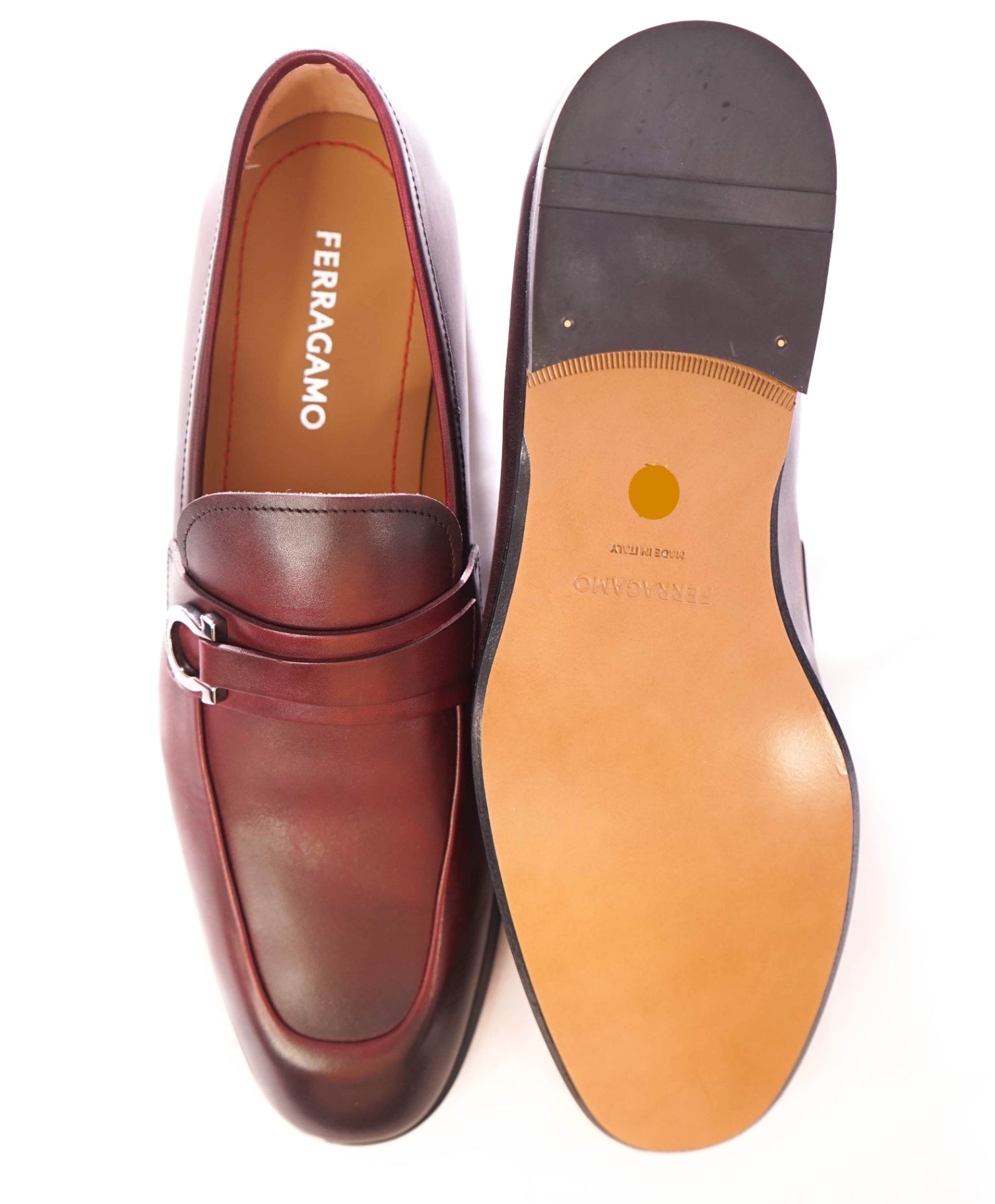$995 FERRAGAMO - Leather Burgundy "FLORIO" Loafers - 11.5 EE