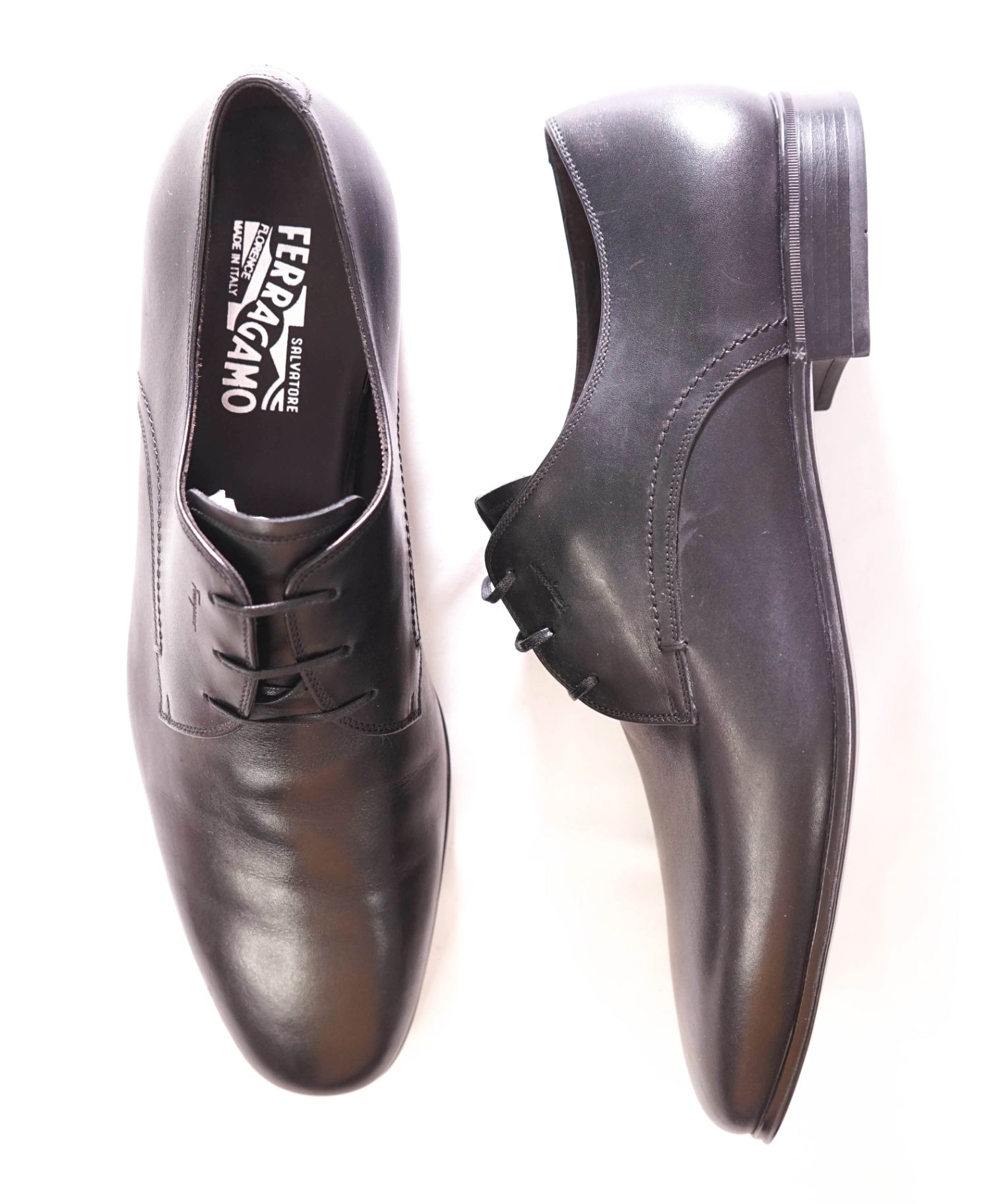 $895 FERRAGAMO - Leather Black "ANDREA" Classic Derby - 12 3E