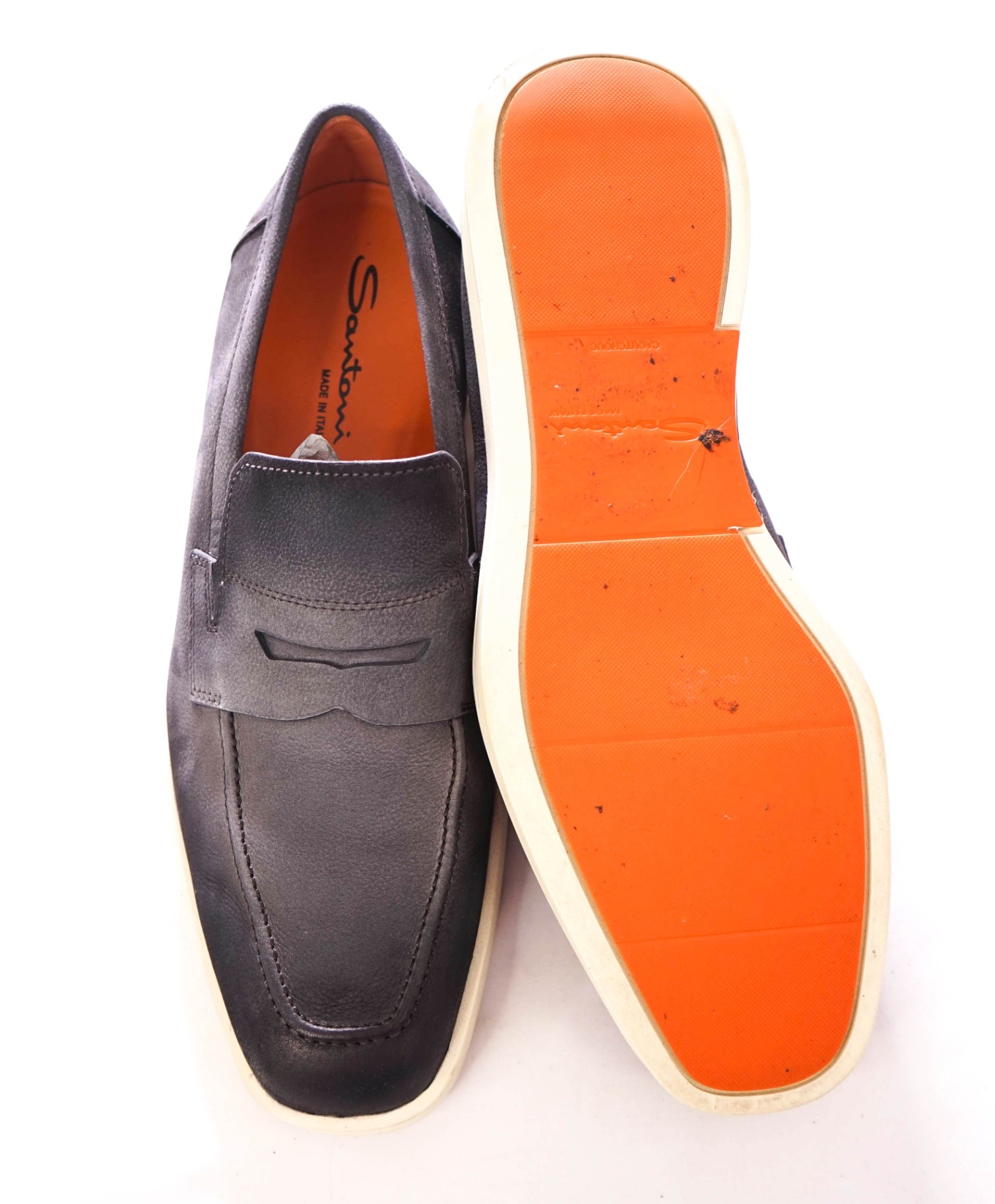 $850 Santoni "BODYWORK" Grey Pebbled Loafers Leather US 10 (9UK)