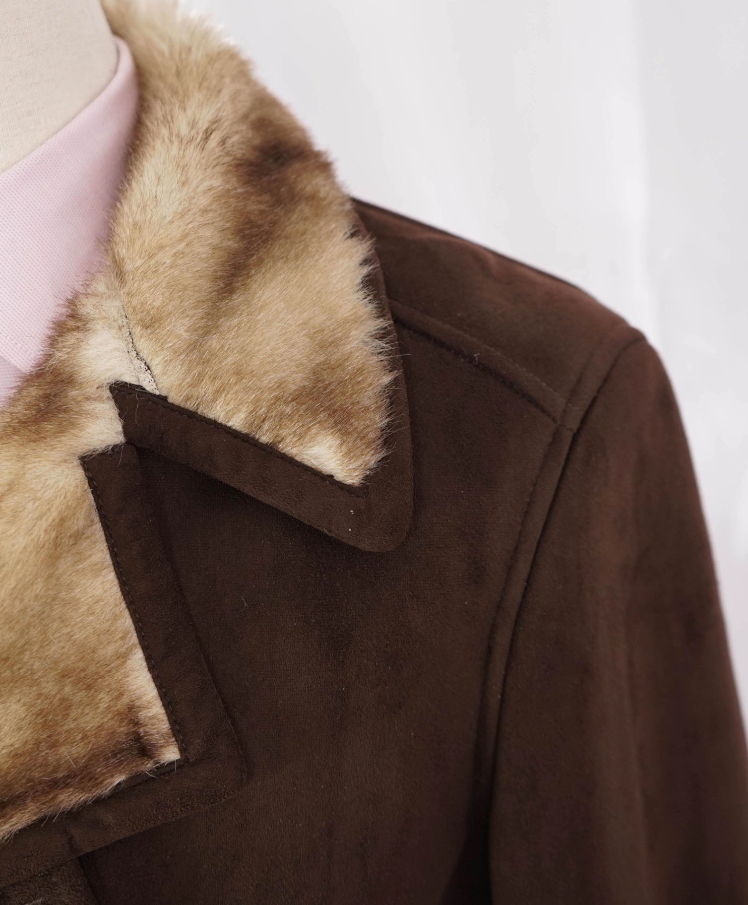 $1,895 Armani Collezioni Brown SUEDE Fur Lined Suede Coat 42