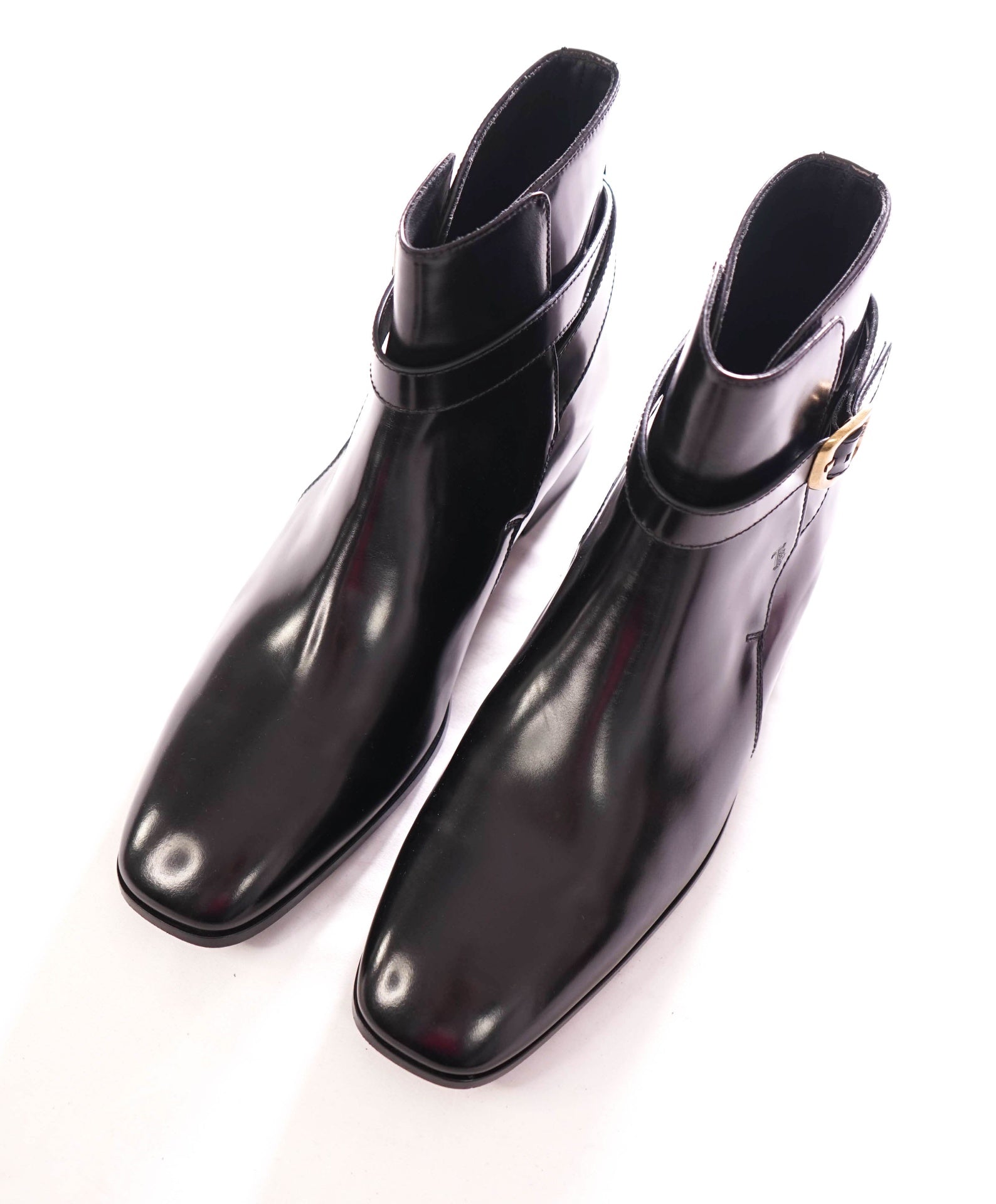 $1,195 TOD'S - Leather Black Gold Engraved Buckel Boots - US 10 (9UK)