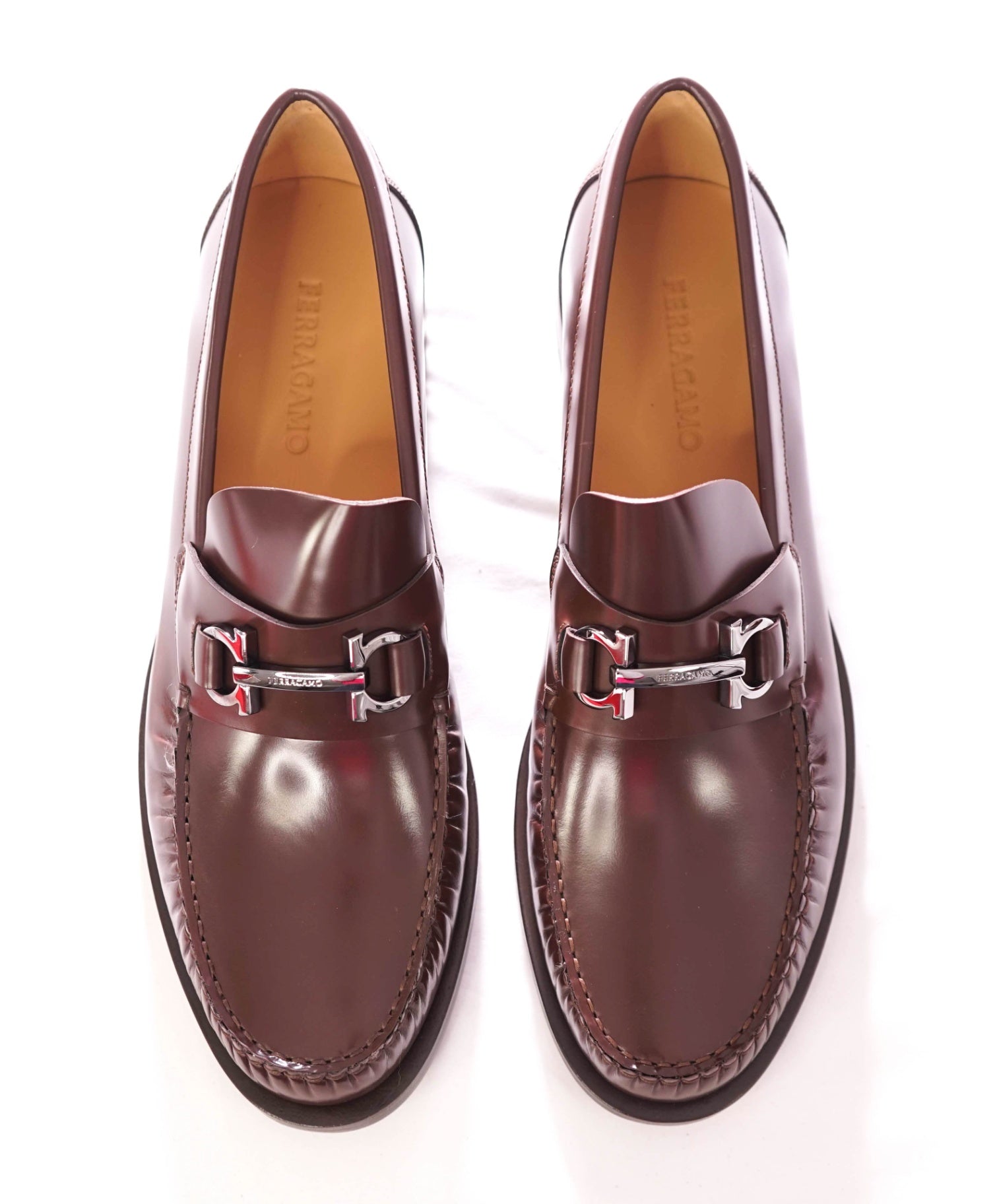 $950 FERRAGAMO - Leather Brown "FORT" Loafers - 12 E