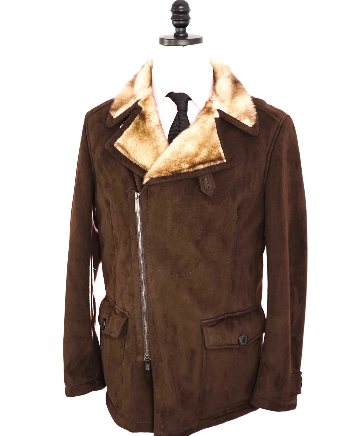 $1,895 Armani Collezioni Brown SUEDE Fur Lined Suede Coat 42