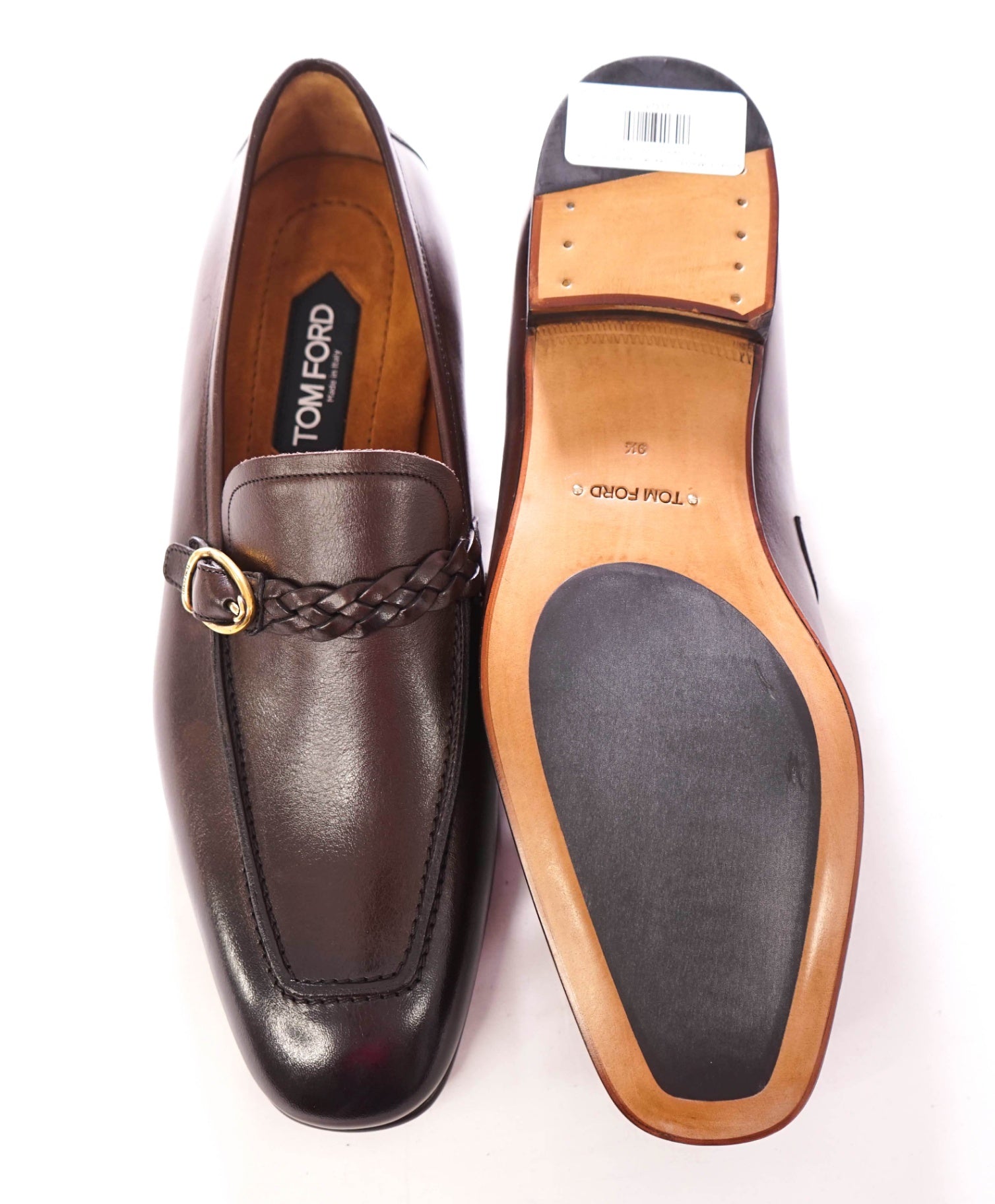 $2,393 TOM FORD - Leather Brown Woven-Strap Loafers - US 10 (9.5TF)