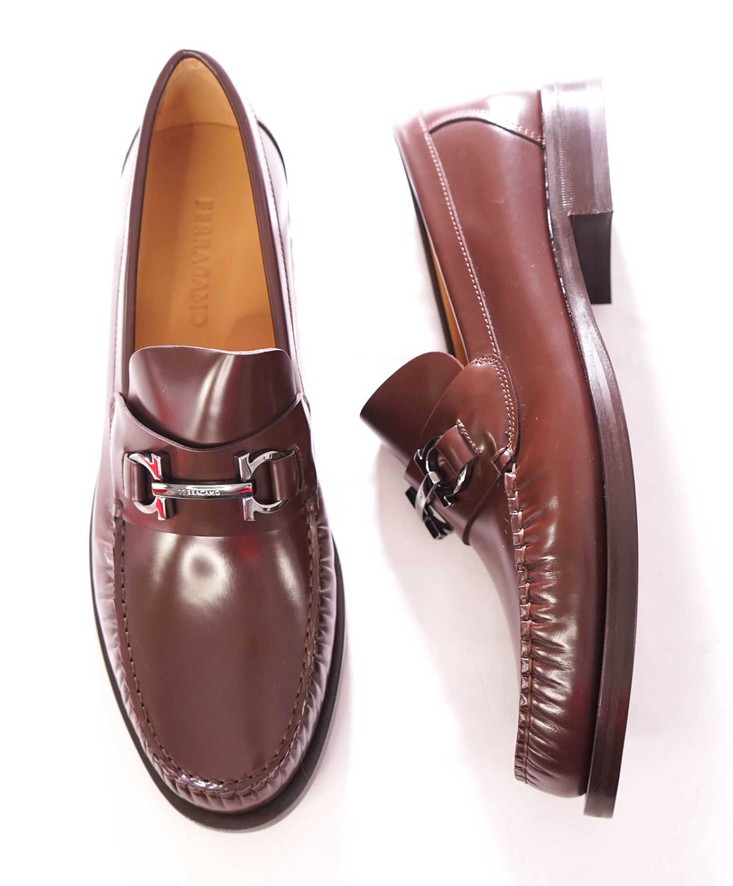 $950 FERRAGAMO - Leather Brown "FORT" Loafers - 12 E