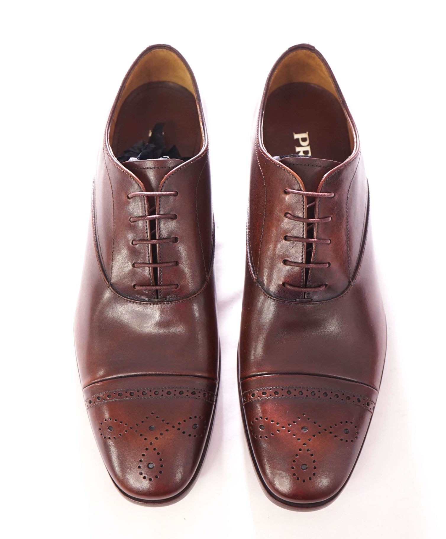 $1,250 PRADA - Leather Brogue Cap Toe Brown Oxfords - US 9 (UK8)