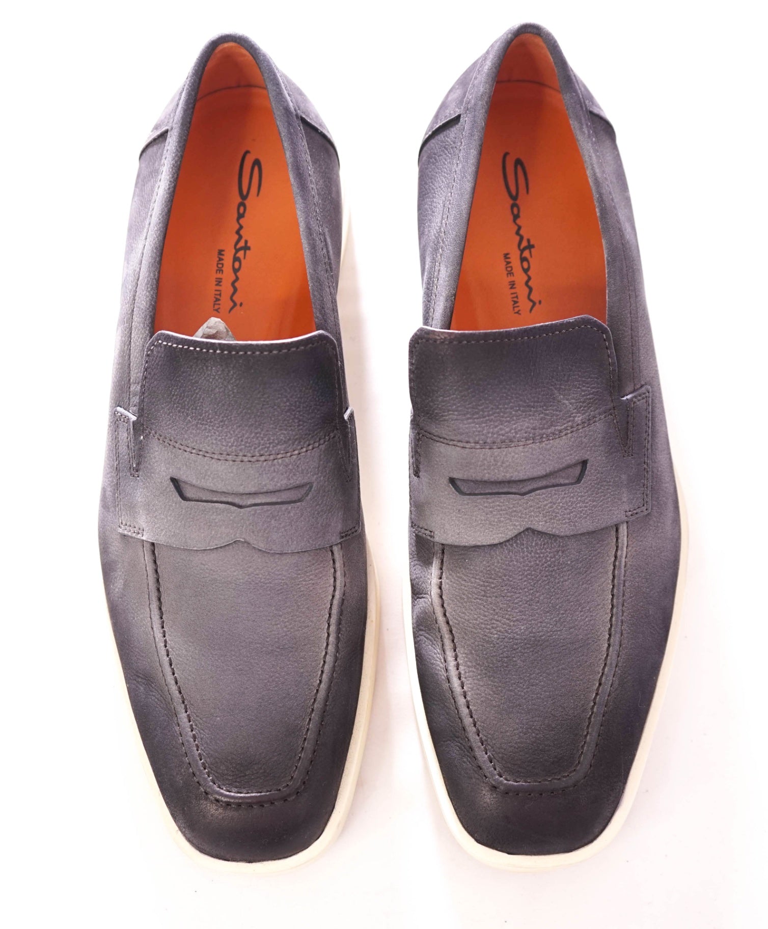 $850 Santoni "BODYWORK" Grey Pebbled Loafers Leather US 10 (9UK)