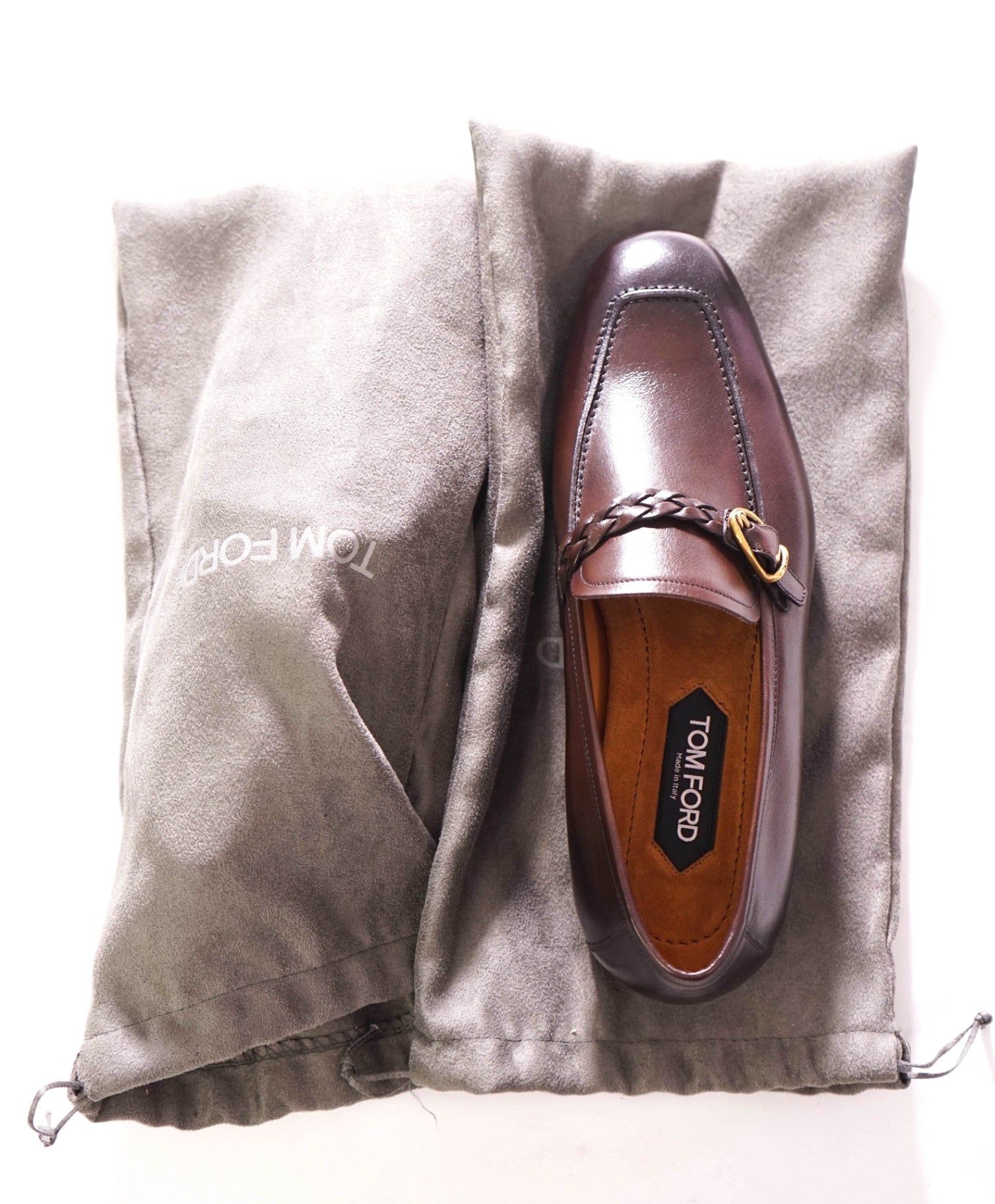$2,393 TOM FORD - Leather Brown Woven-Strap Loafers - US 10 (9.5TF)