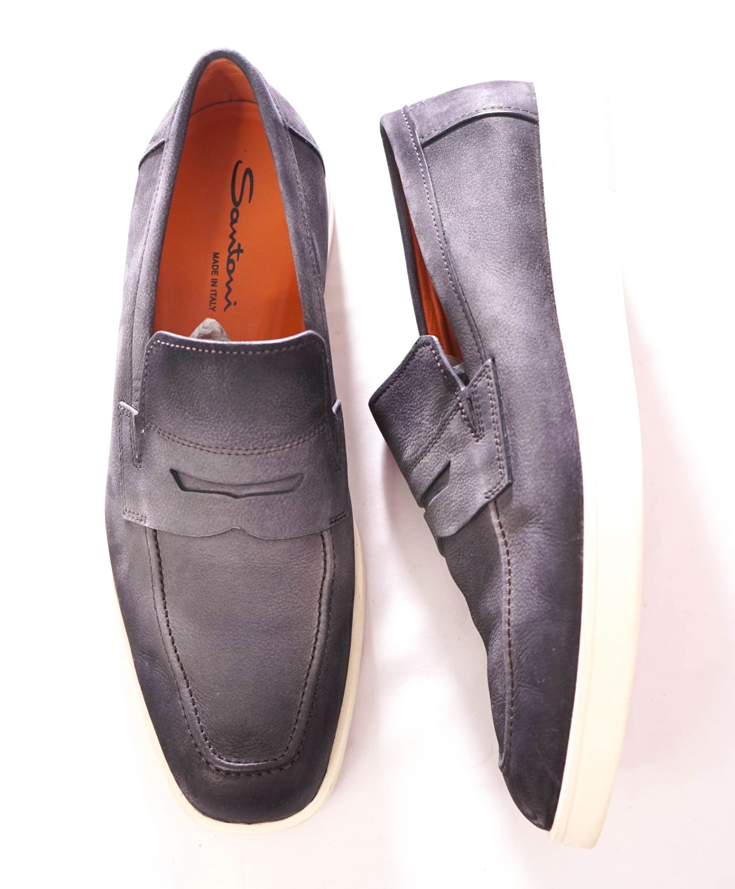 $850 Santoni "BODYWORK" Grey Pebbled Loafers Leather US 10 (9UK)