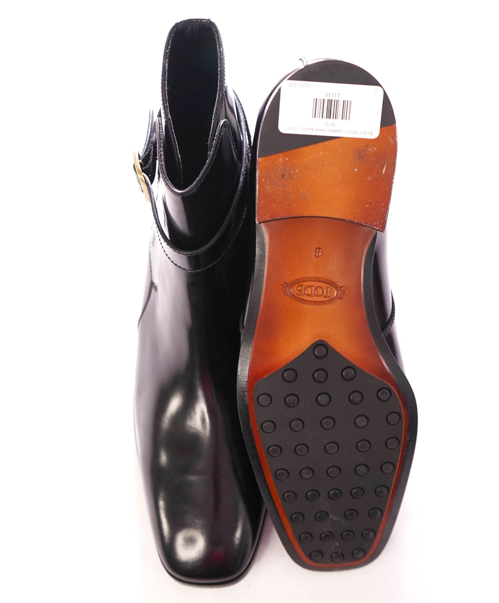 $1,195 TOD'S - Leather Black Gold Engraved Buckel Boots - US 10 (9UK)