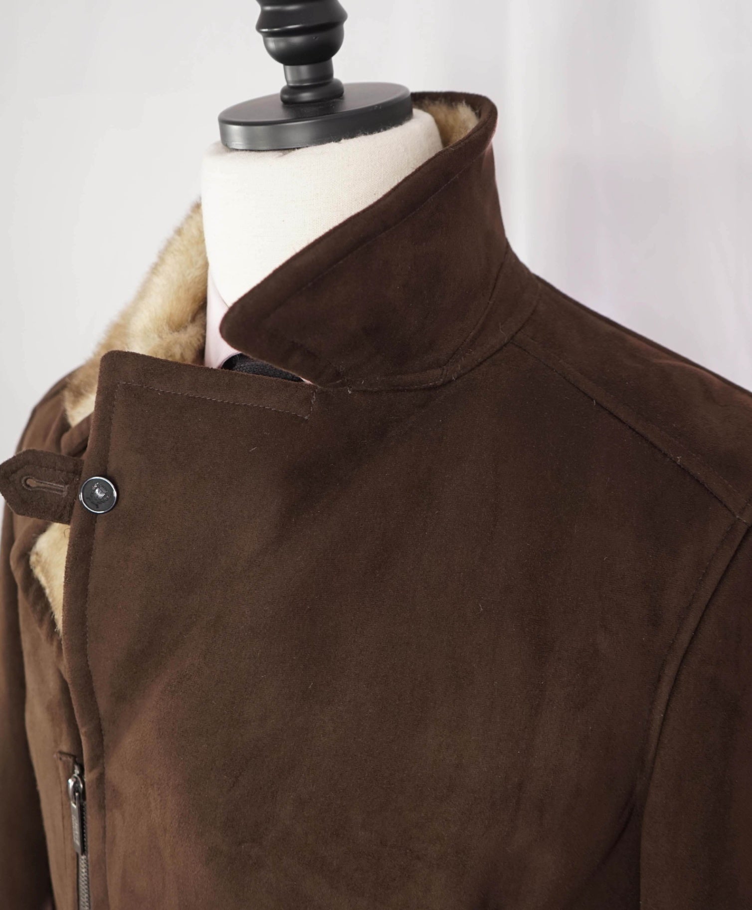 $1,895 Armani Collezioni Brown SUEDE Fur Lined Suede Coat 42