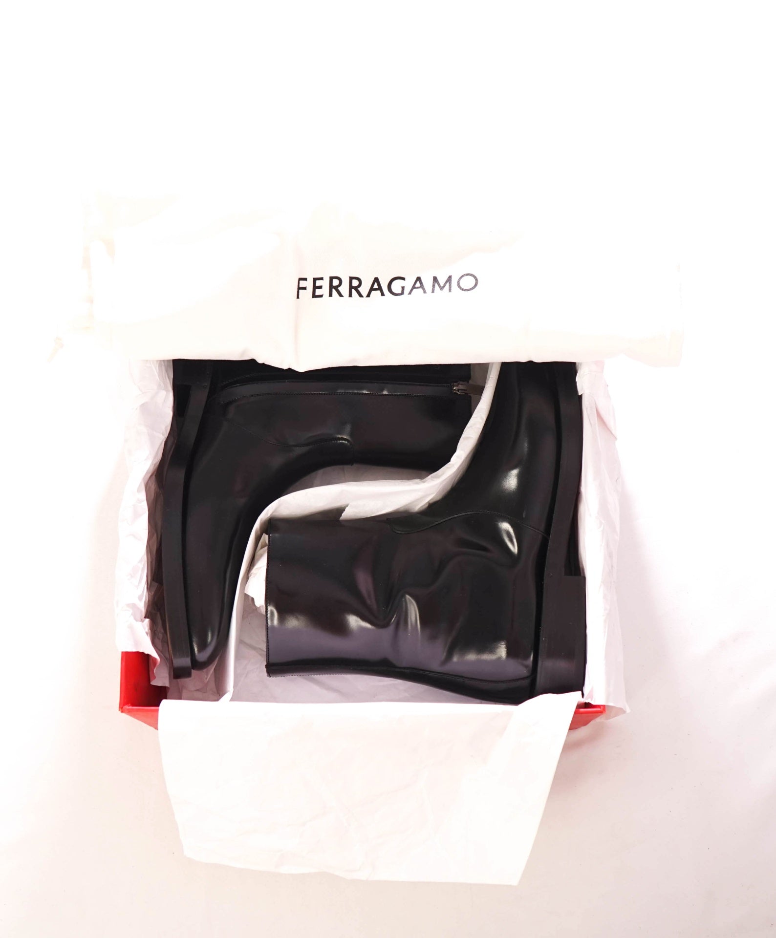 $1,600 FERRAGAMO - Leather Black "GERALD" Zip Boots - 9 EE