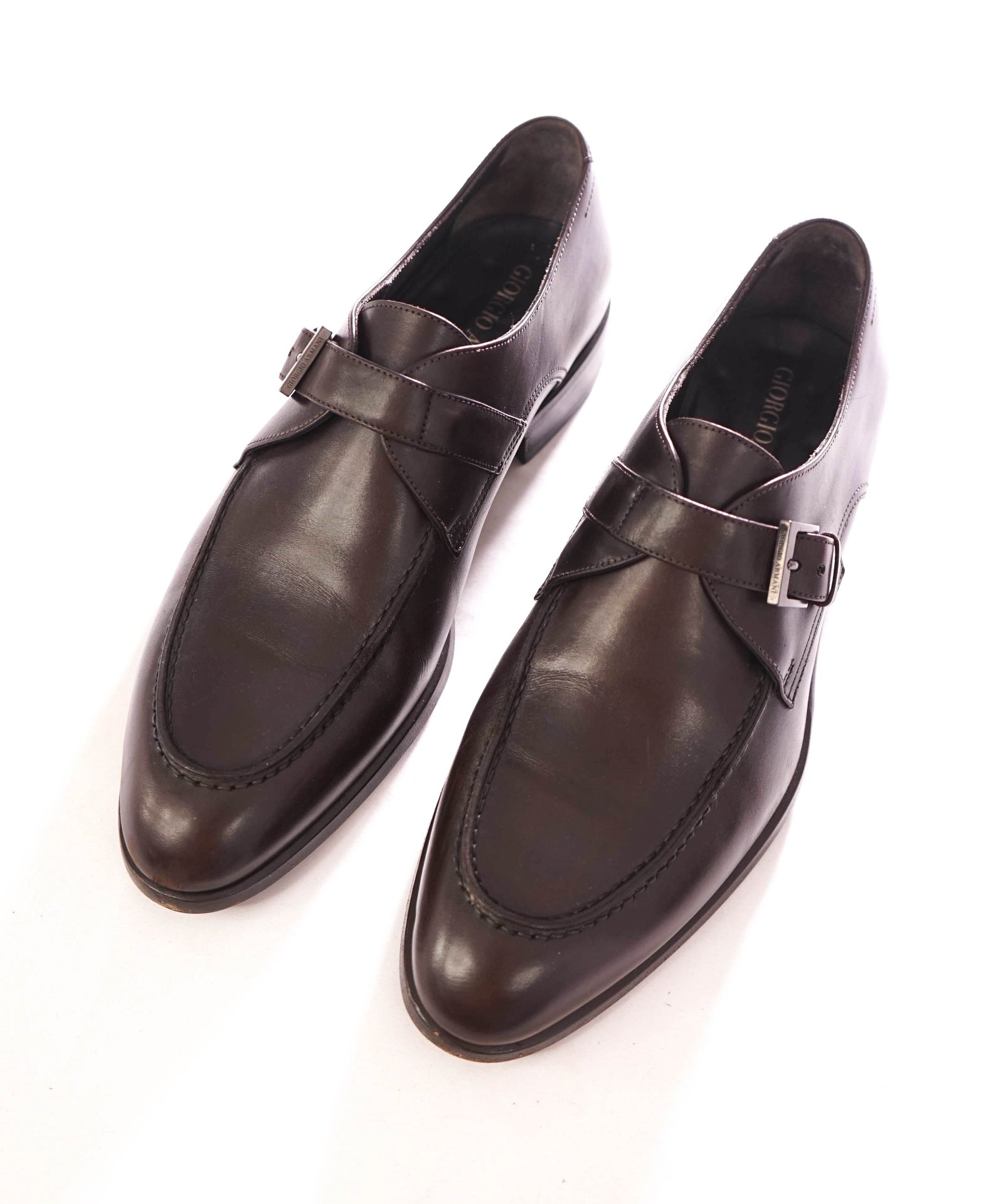 $595 GIORGIO ARMANI - Leather Brown Monk Strap Loafer - 9.5