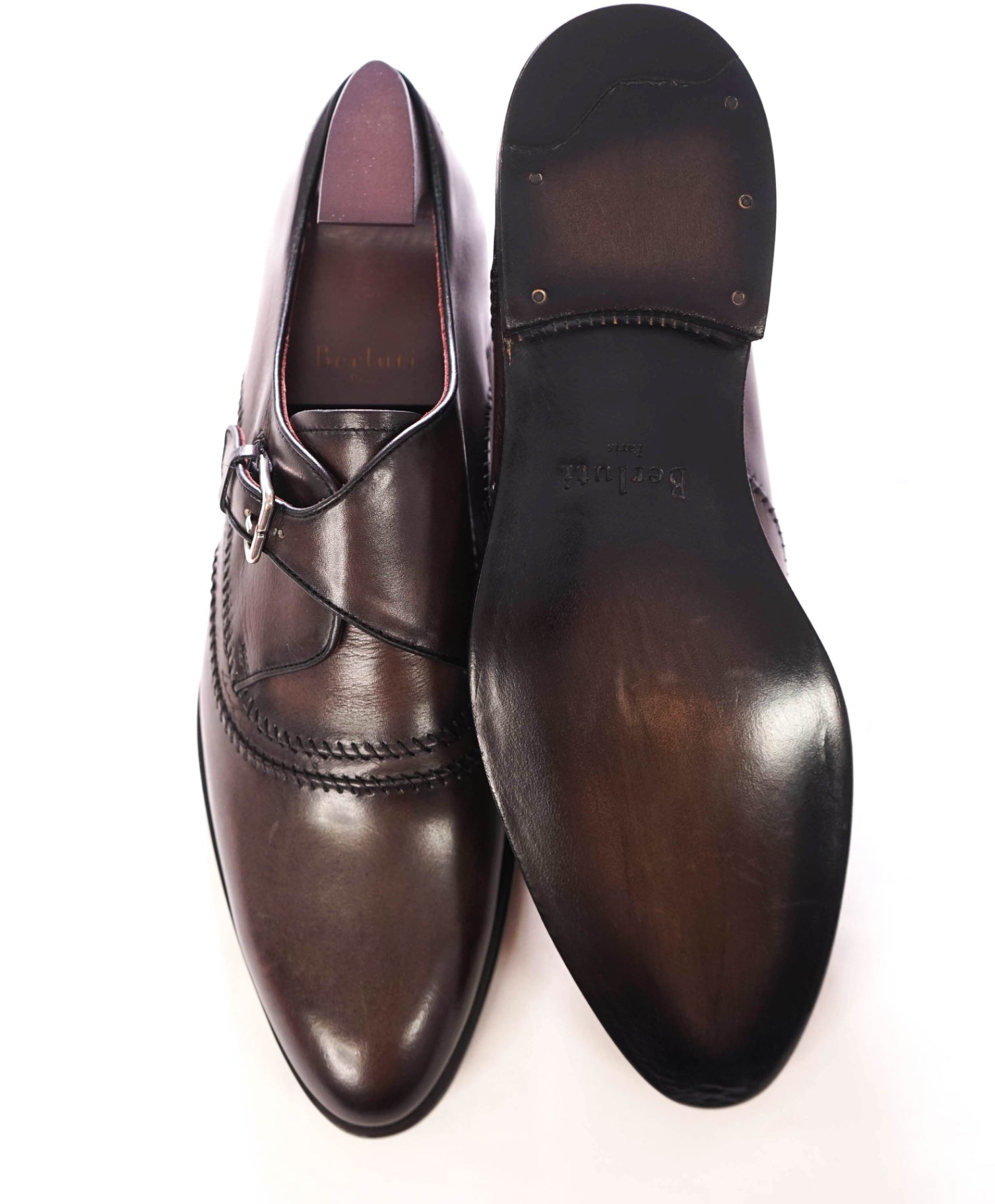 $2,480 BERLUTI - Leather Dark Brown SCRITTO Single Monk - 9 US (8UK)