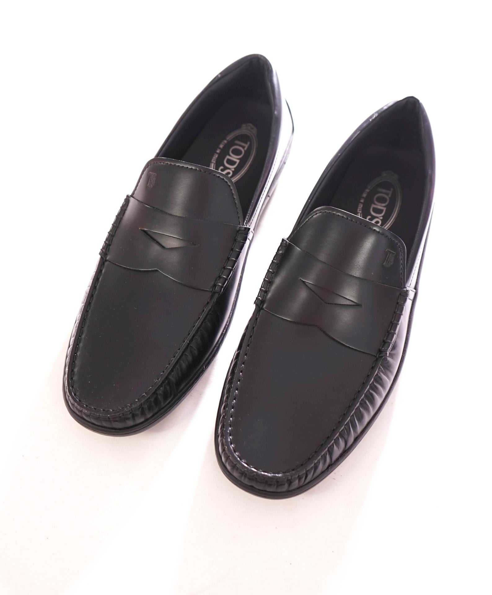 $1,045 TOD'S - Leather Black LOGO Penny Loafers - US 12 (UK11)