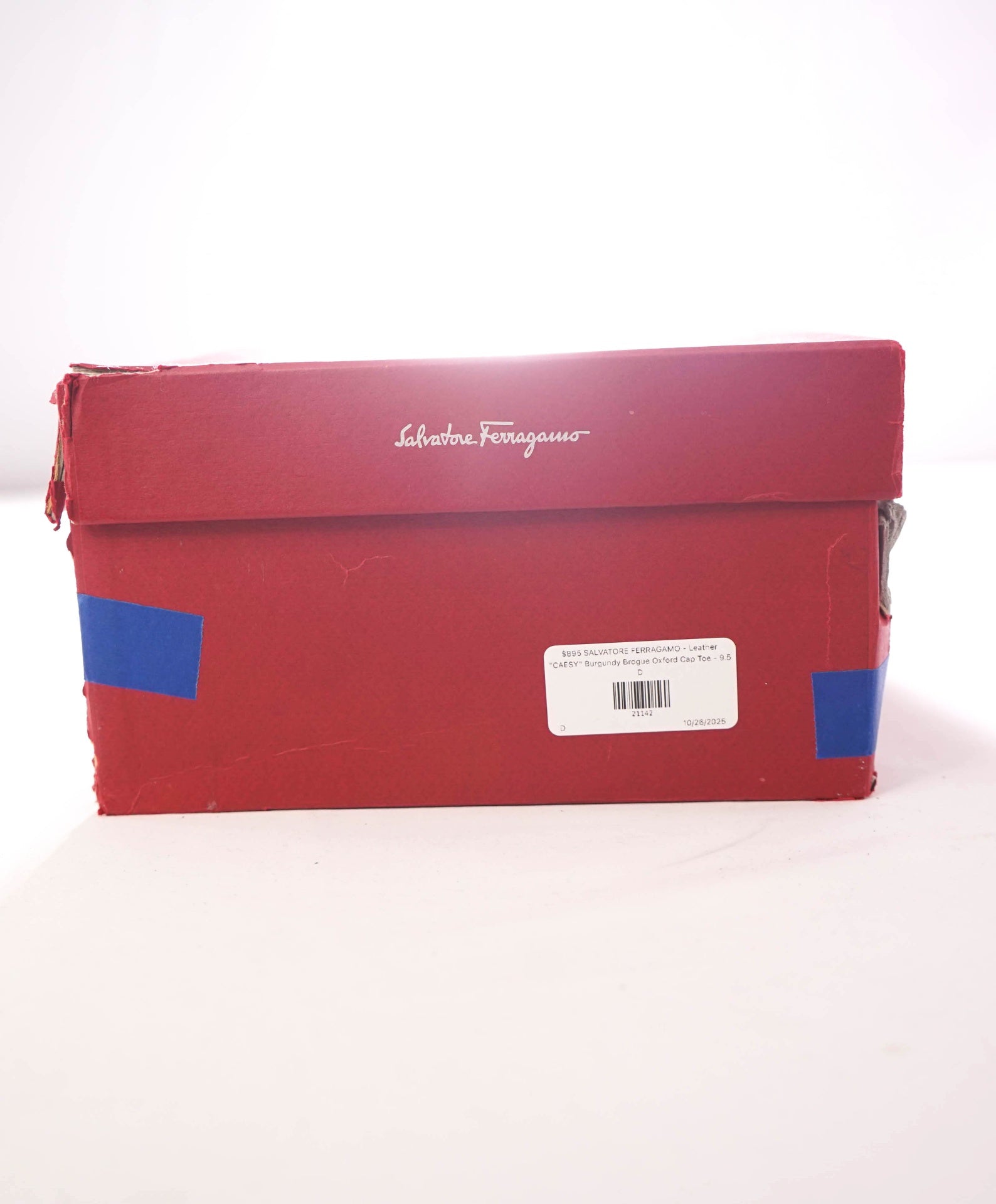 $895 FERRAGAMO - Leather "CAESY" Burgundy Brogue Oxfords - 9.5 D