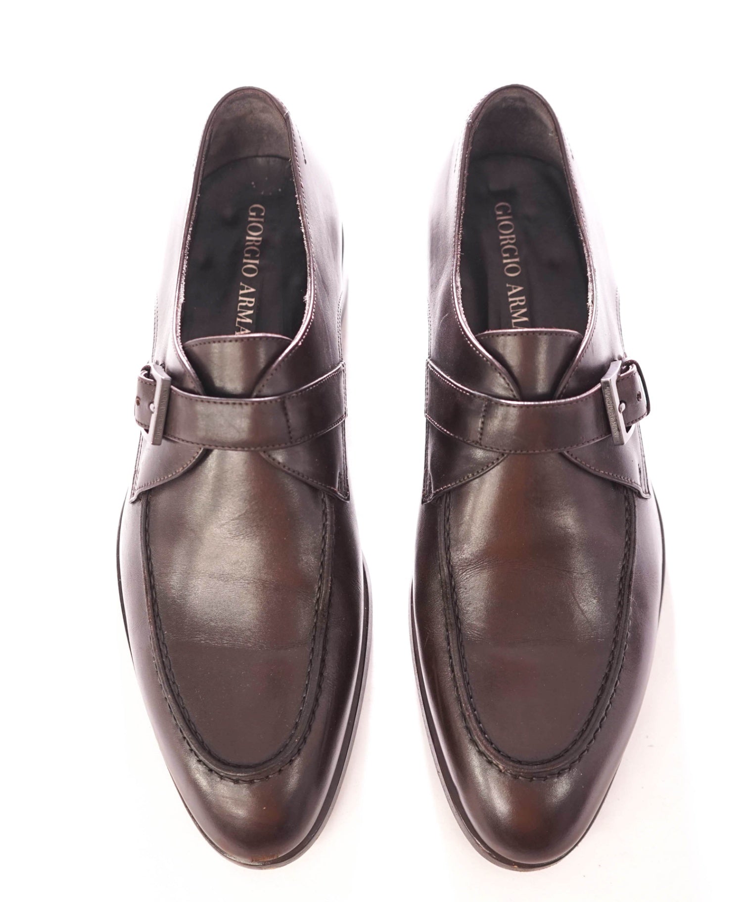 $595 GIORGIO ARMANI - Leather Brown Monk Strap Loafer - 9.5