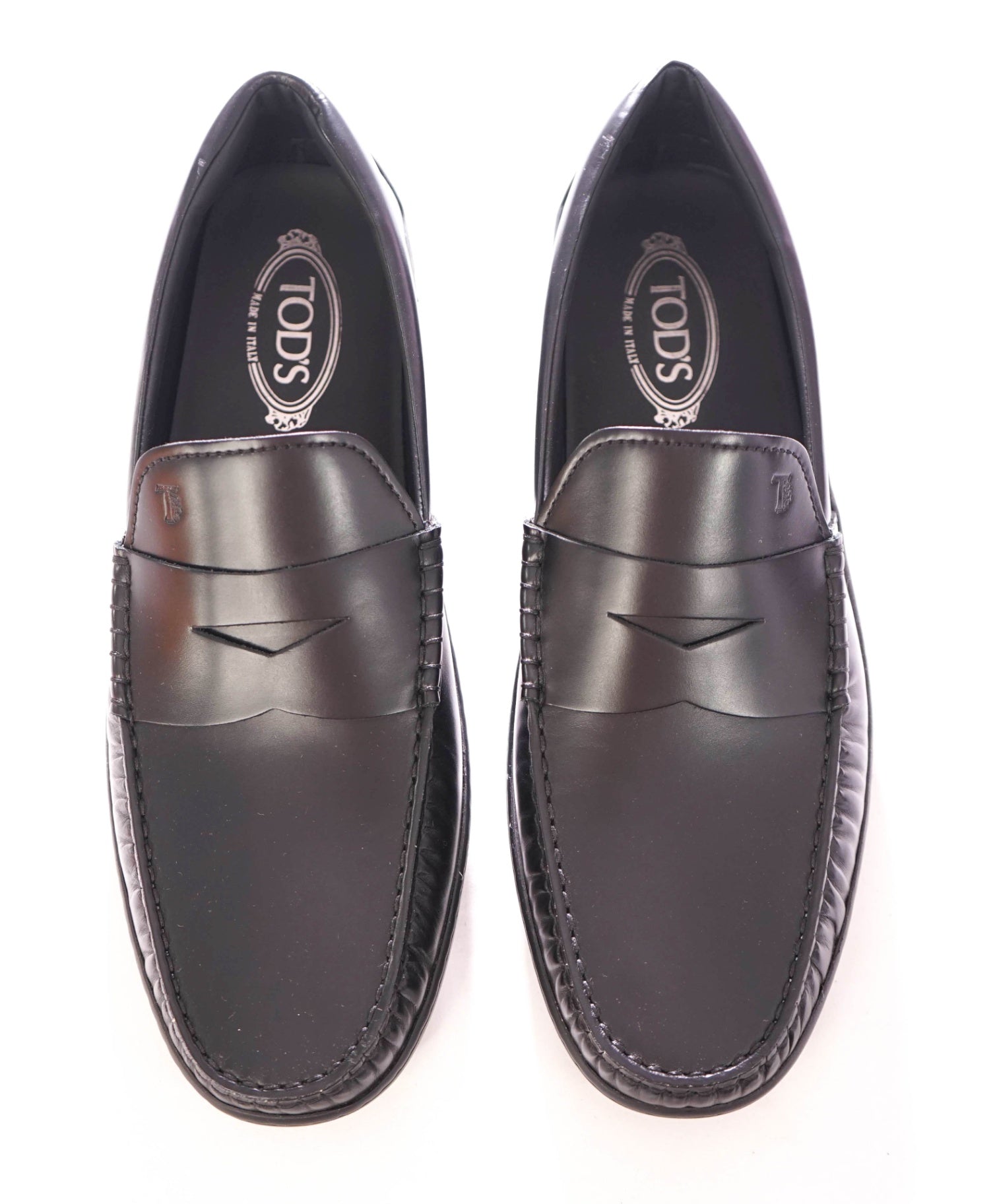 $1,045 TOD'S - Leather Black LOGO Penny Loafers - US 12 (UK11)