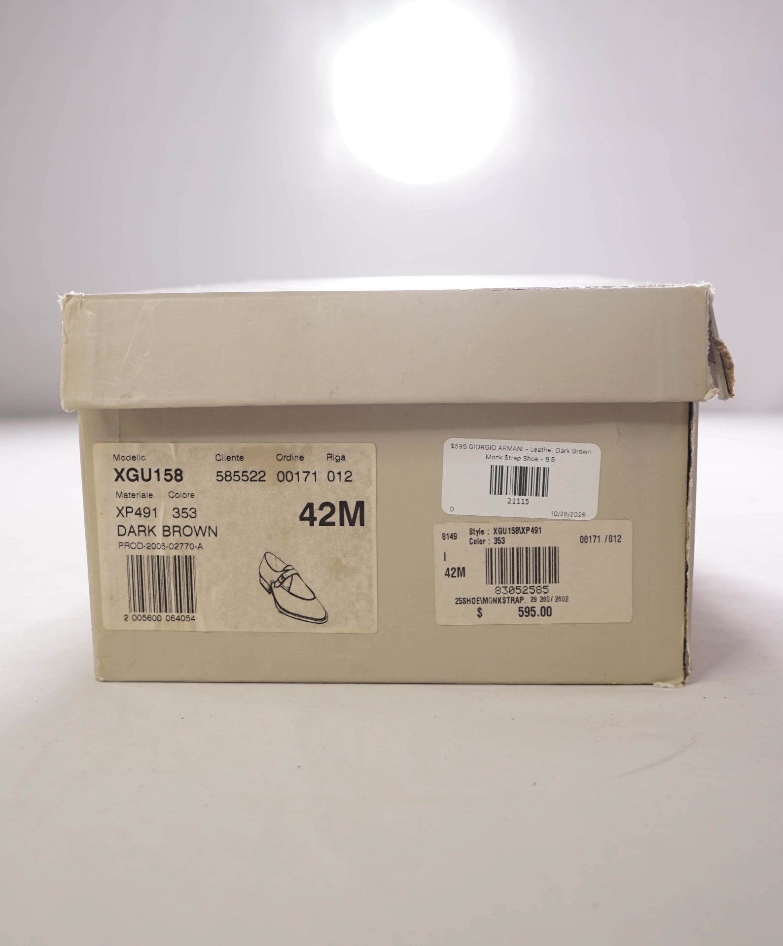 $595 GIORGIO ARMANI - Leather Brown Monk Strap Loafer - 9.5