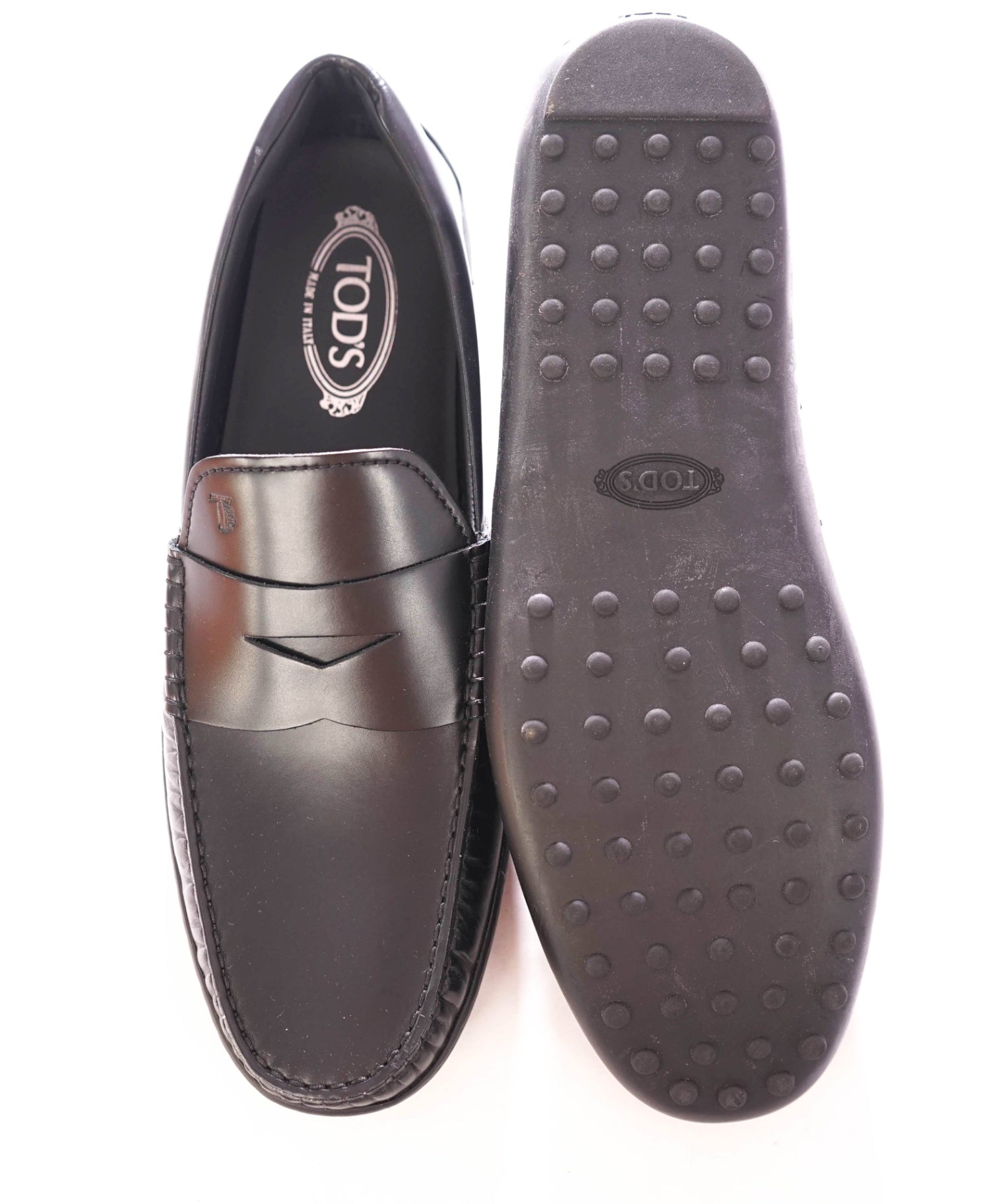 $1,045 TOD'S - Leather Black LOGO Penny Loafers - US 12 (UK11)