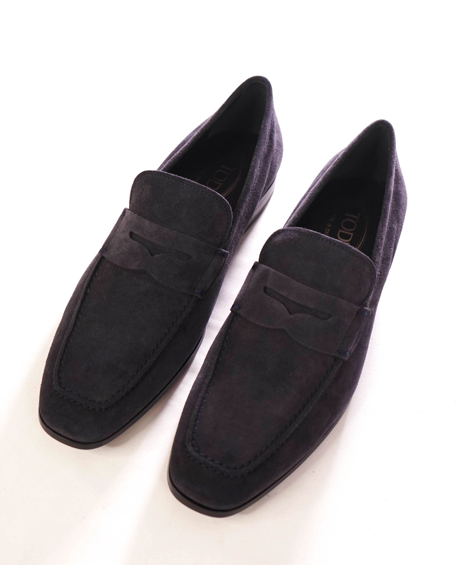 $775 TOD'S - Navy Suede Penny Loafer Leather LOGO Vamp - US 9 (UK8)