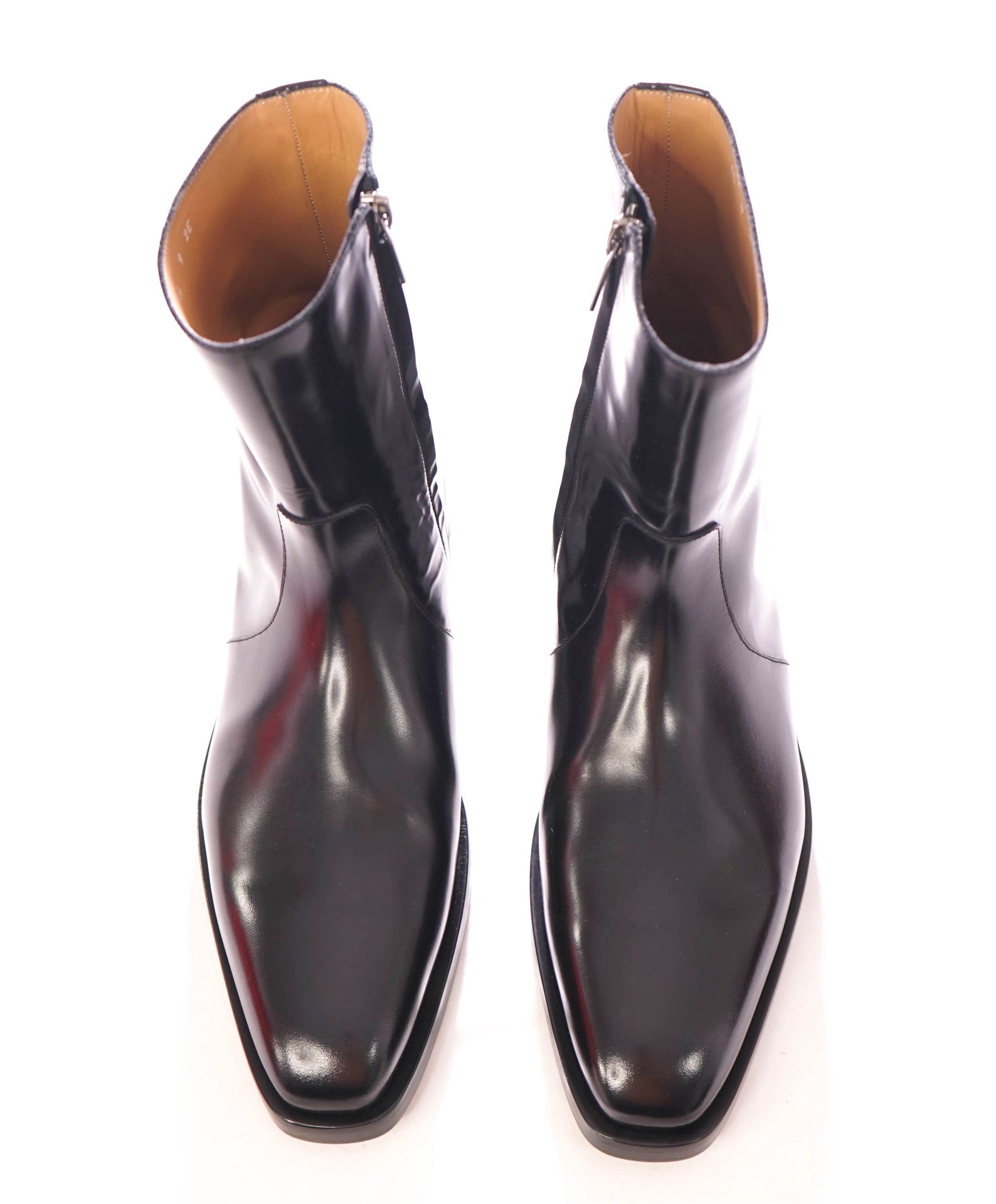 $1,600 FERRAGAMO - Leather Black "GERALD" Zip Boots - 9 EE