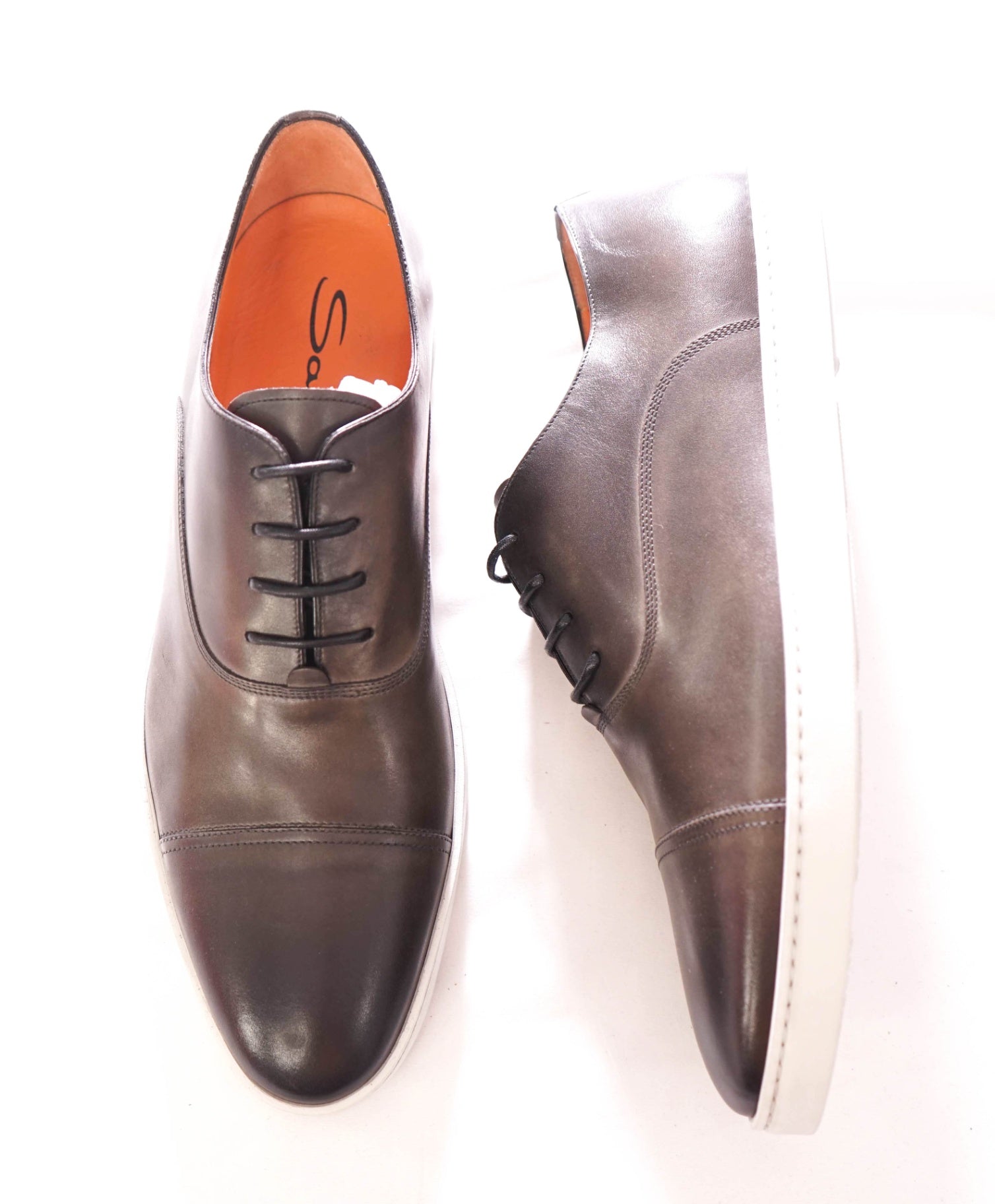 $750 SANTONI - Leather Gray Sneaker Sole Oxfords - US 14 (UK 13)