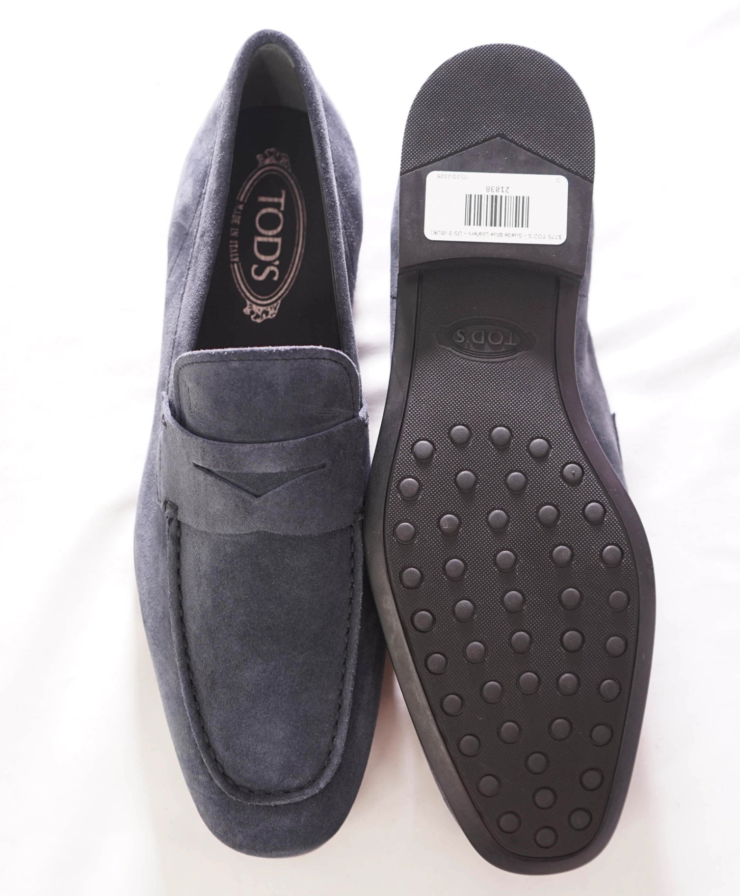 $775 TOD'S - Suede Blue LOGO Penny Loafers - US 9 (8UK)