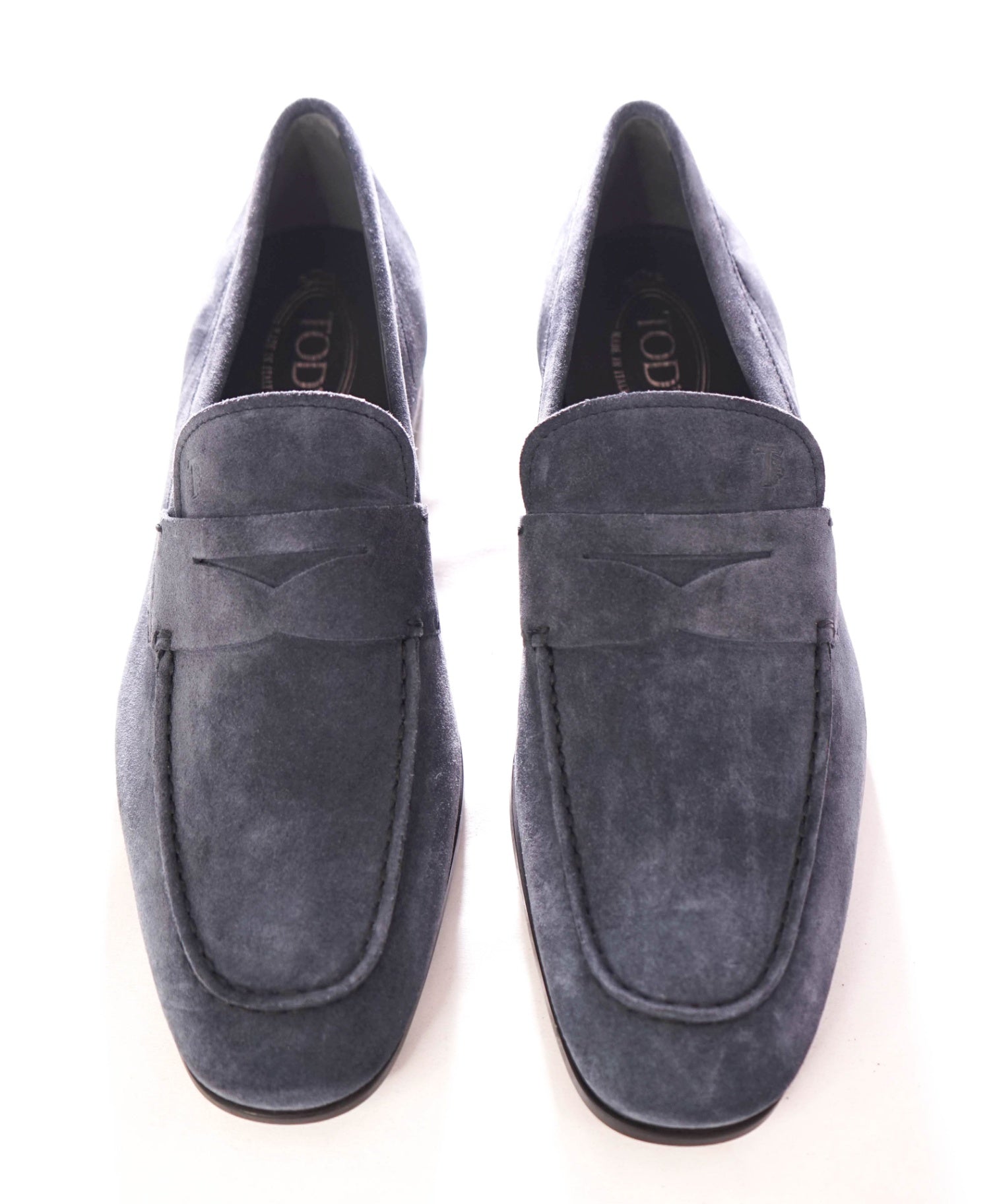 $775 TOD'S - Suede Blue LOGO Penny Loafers - US 9 (8UK)