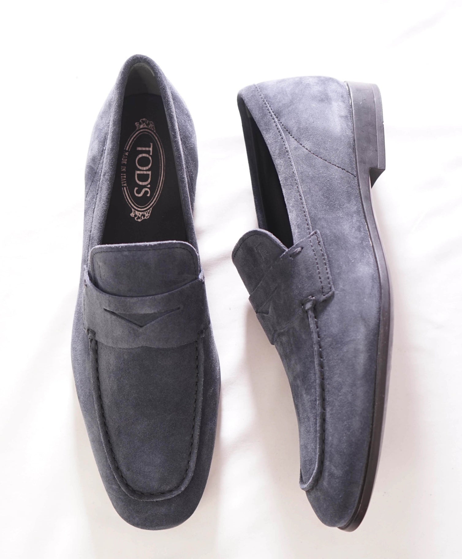 $775 TOD'S - Suede Blue LOGO Penny Loafers - US 9 (8UK)