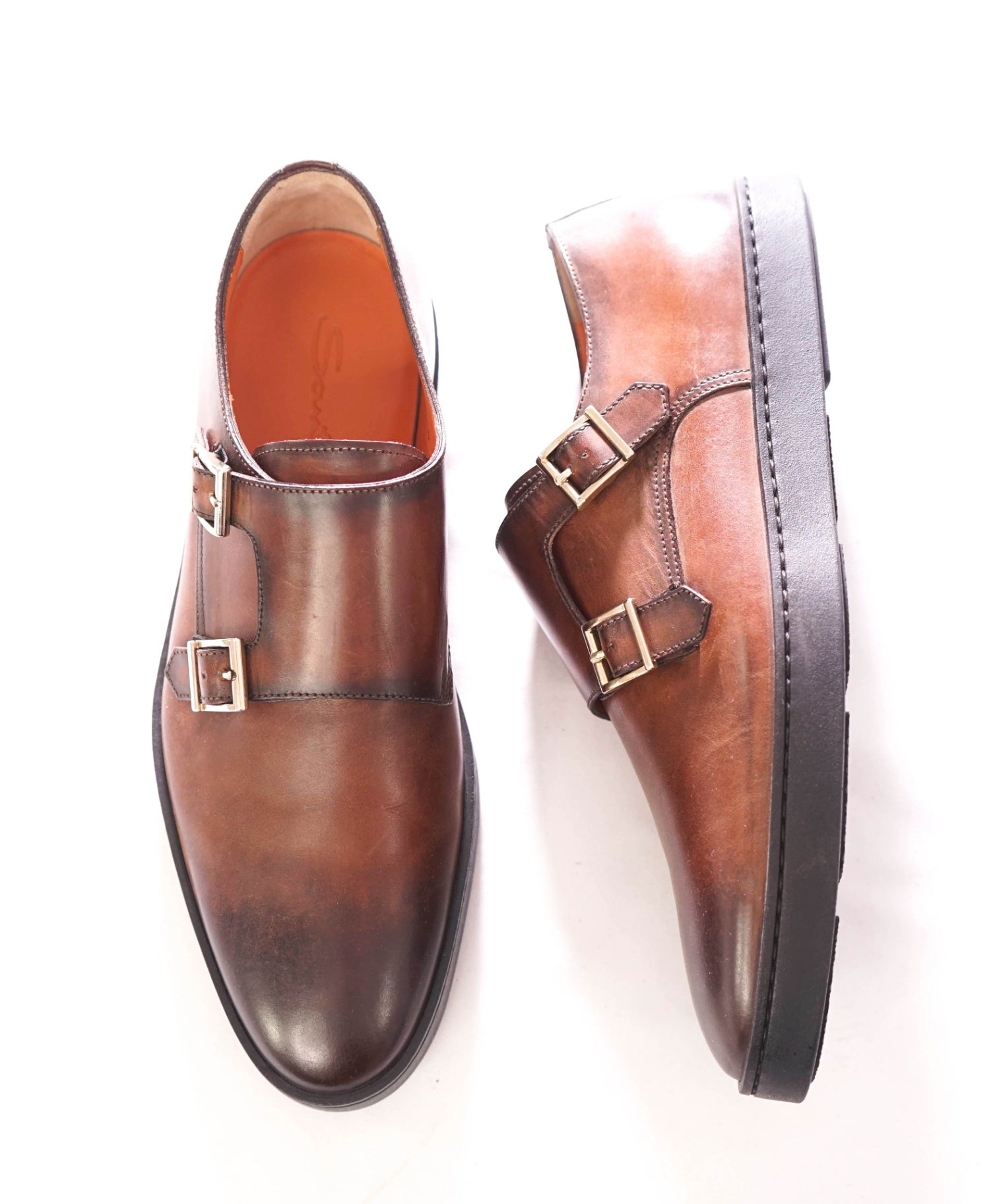 $850 SANTONI - Leather Brown Monk Strap Sneaker/Loafers - US 7.5 D