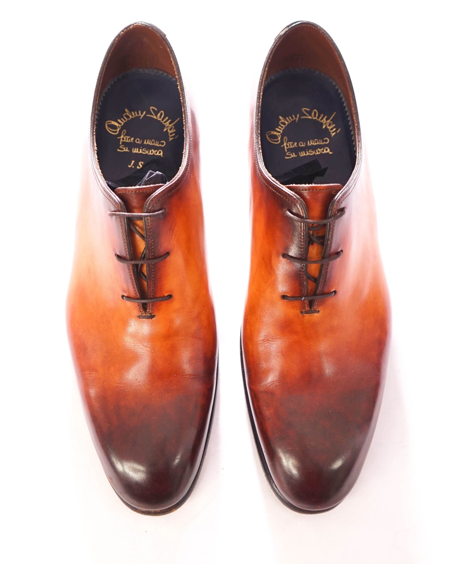 $1,595 SANTONI - Custom 1of1 Leather Brown Oxfords - US 11 (UK10)