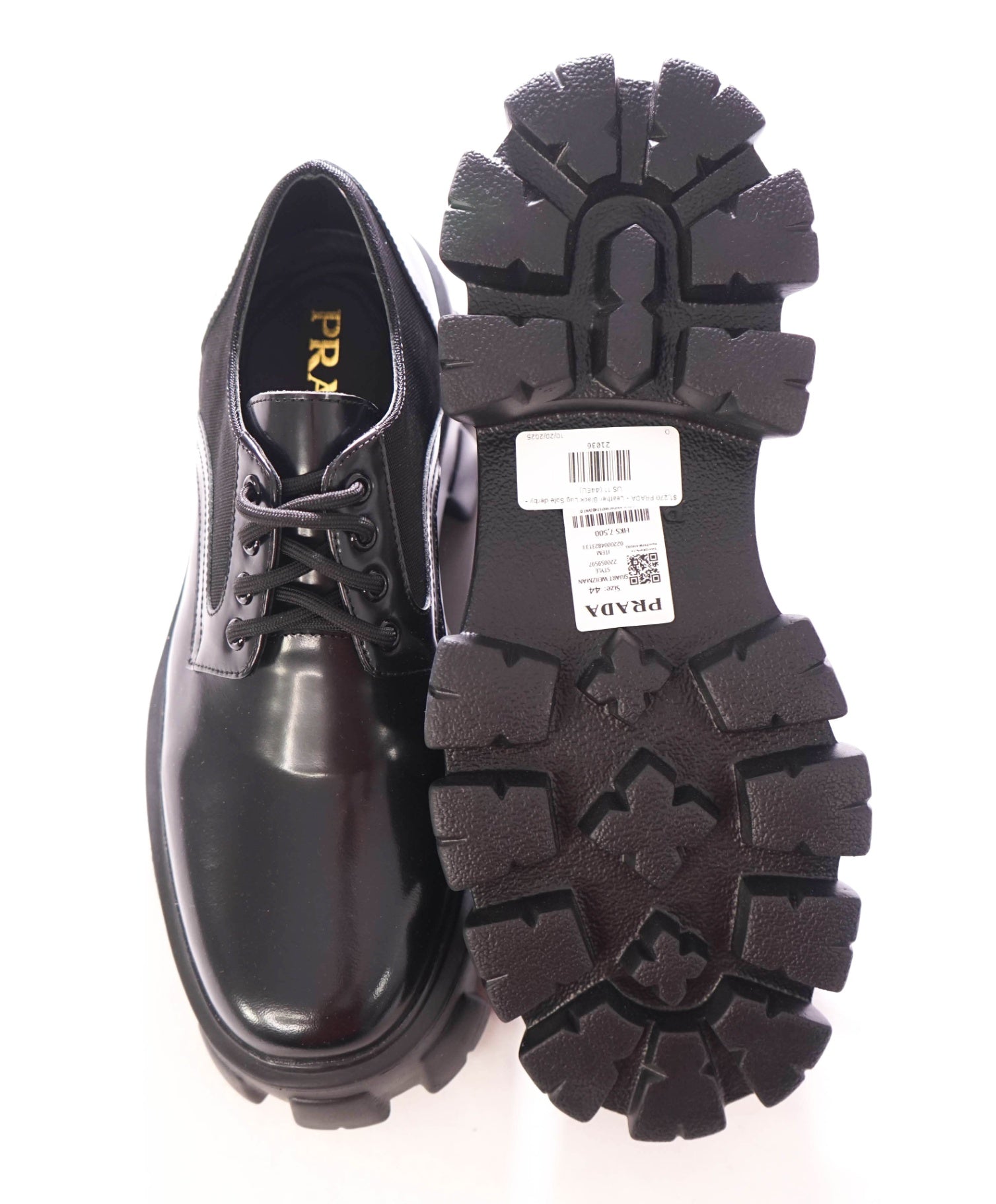 $1,270 PRADA - Leather Black Lug Sole derby - US 11 (44EU)
