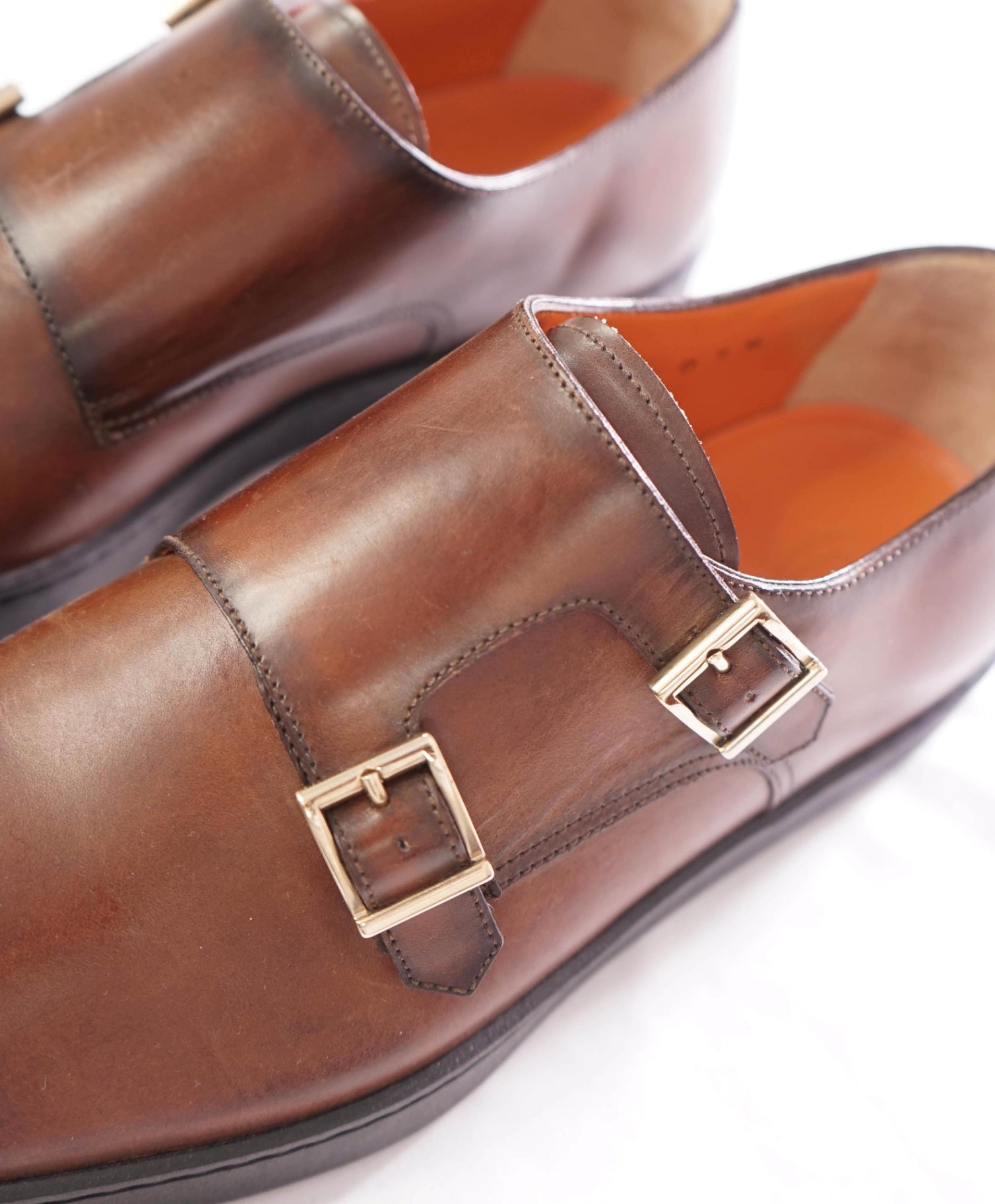 $850 SANTONI - Leather Brown Monk Strap Sneaker/Loafers - US 7.5 D