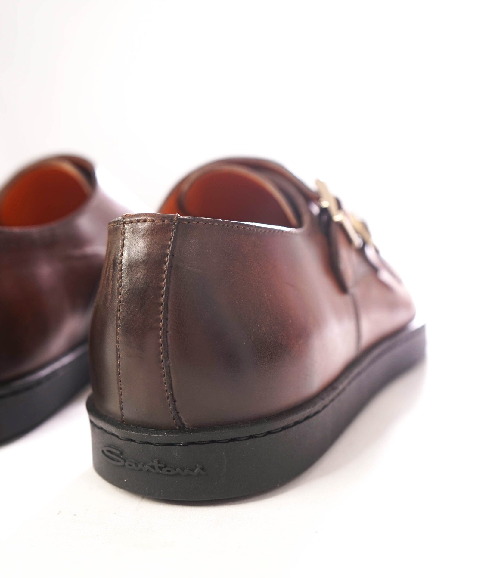 $850 SANTONI - Leather Brown Monk Strap Sneaker/Loafers - US 7.5 D