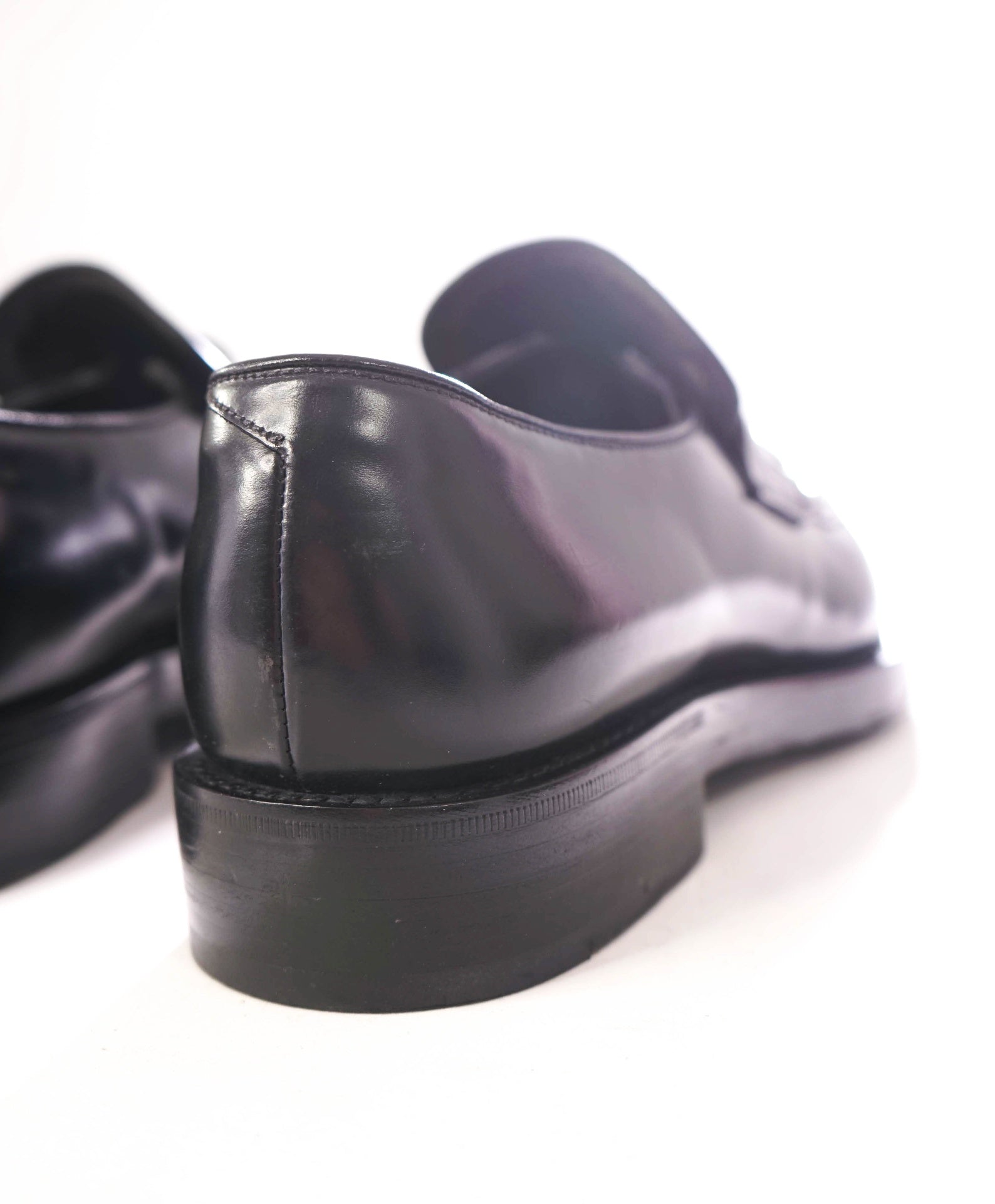 $950 PRADA - Leather Black "Spazzolatto" Penny Loafers - US 8.5 (UK7.5)
