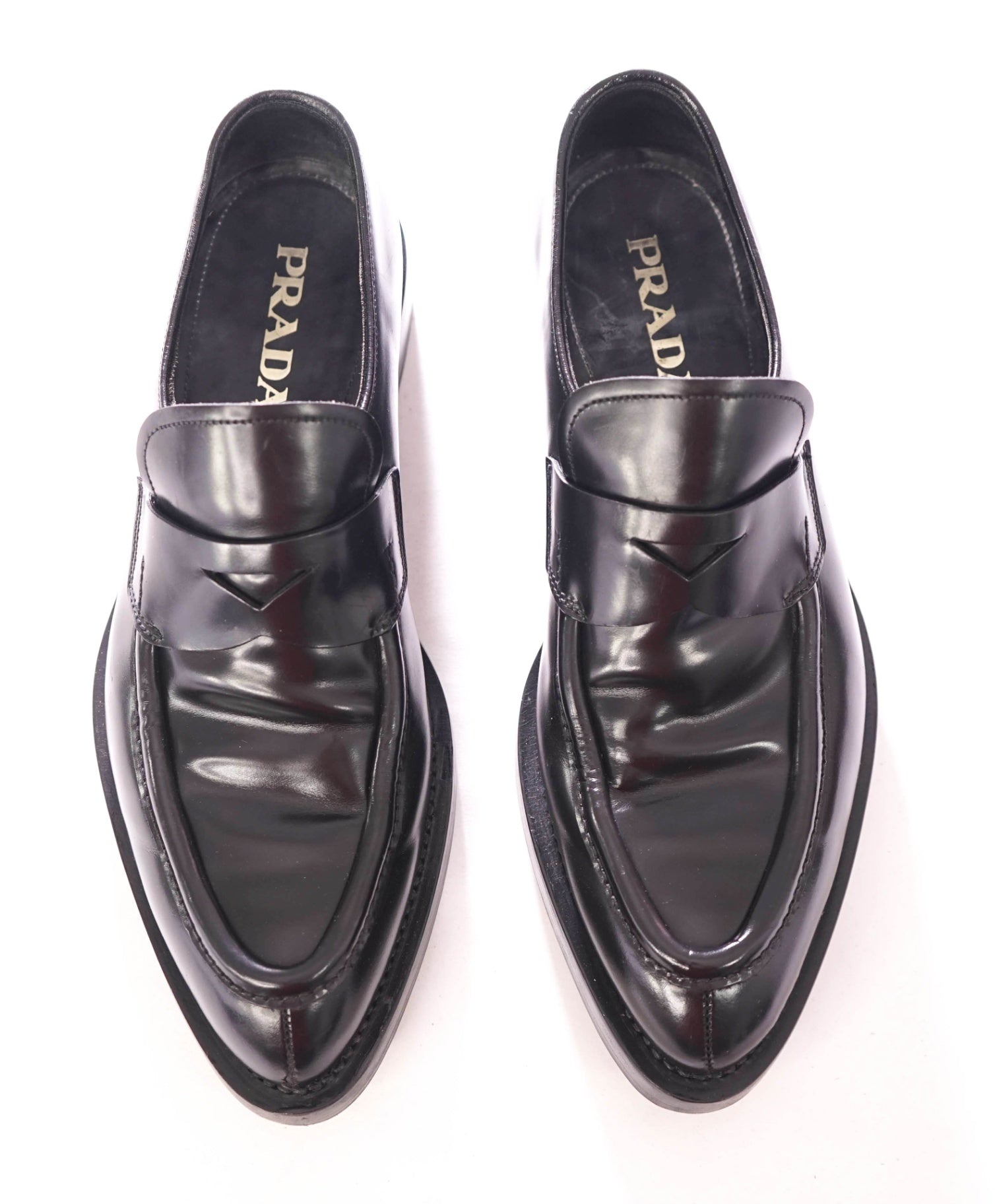 $950 PRADA - Leather Black "Spazzolatto" Penny Loafers - US 8.5 (UK7.5)