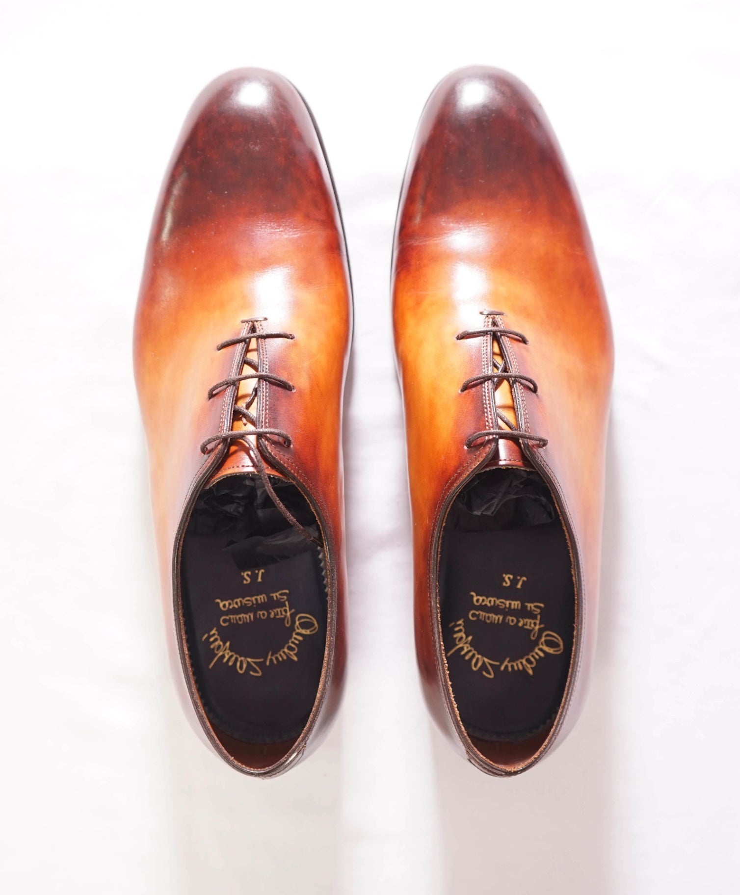 $1,595 SANTONI - Custom 1of1 Leather Brown Oxfords - US 11 (UK10)