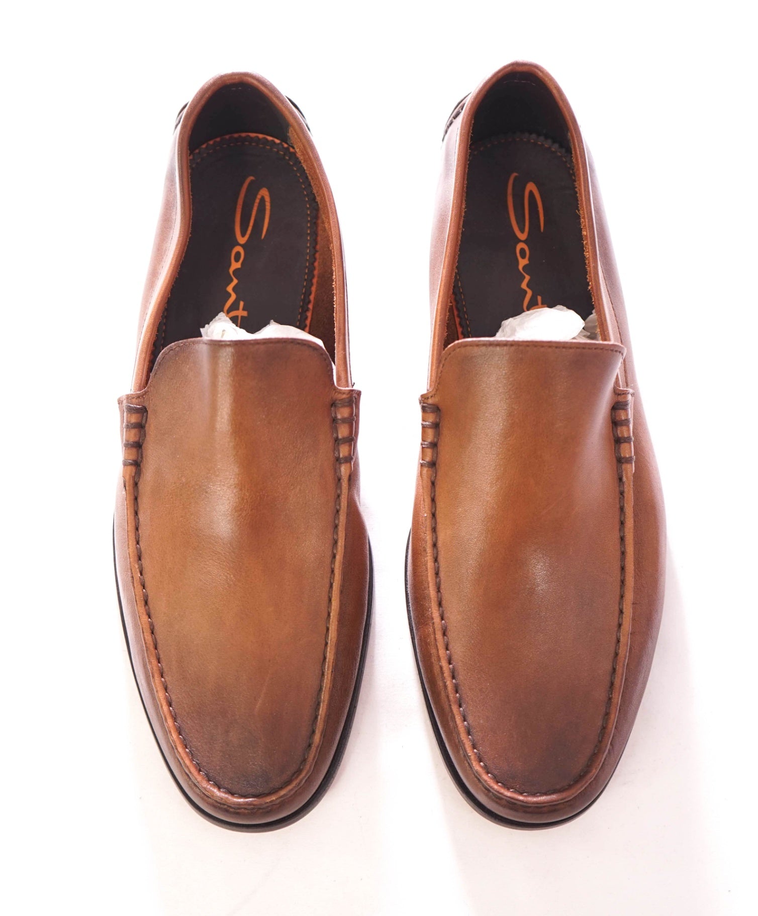 $750 SANTONI - Leather Brown Venetian Loafers - US 7.5 (UK6.5)