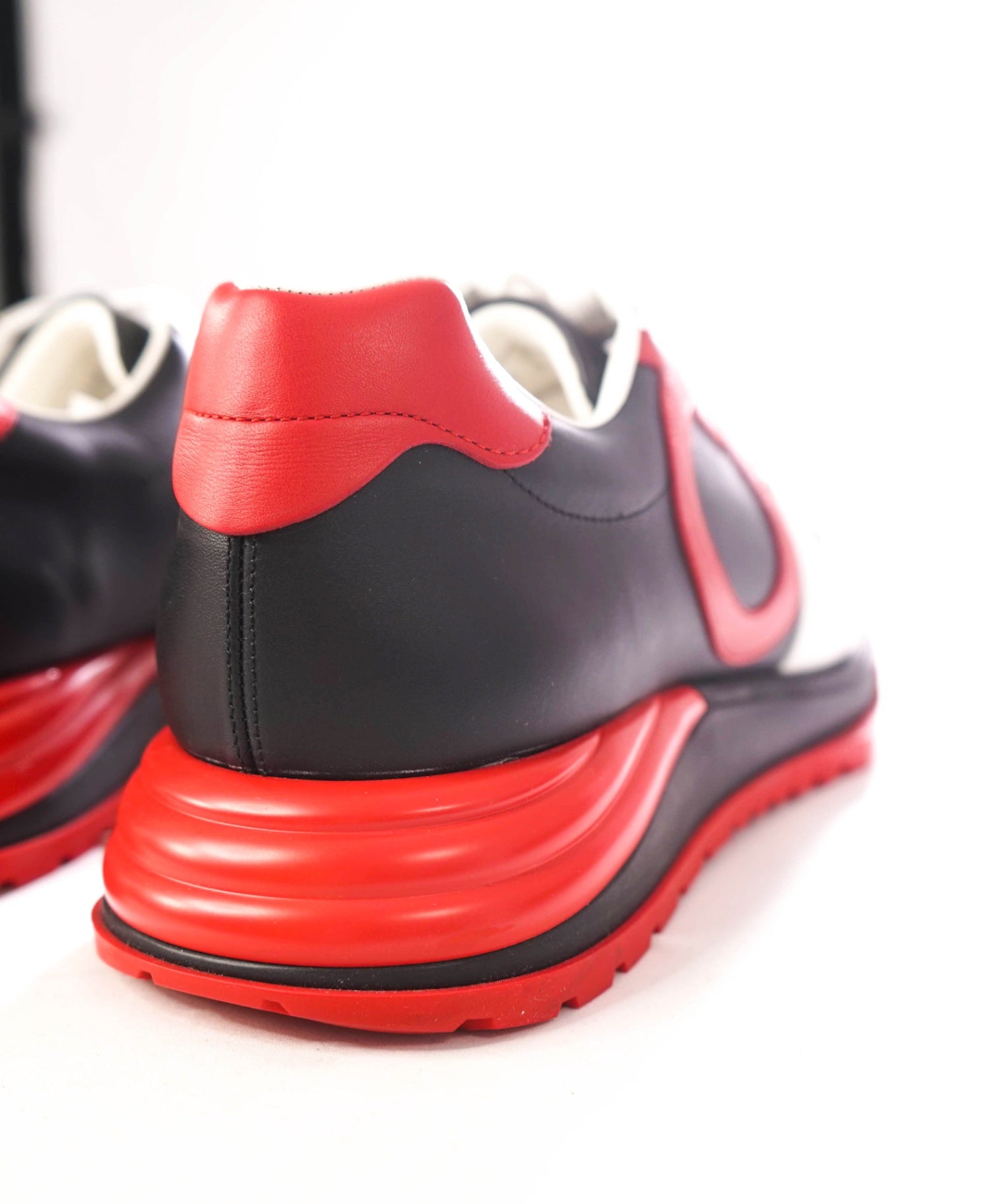 $950 FERRAGAMO - Leather Black/Red "Brooklyn" Sneakers - 9 M