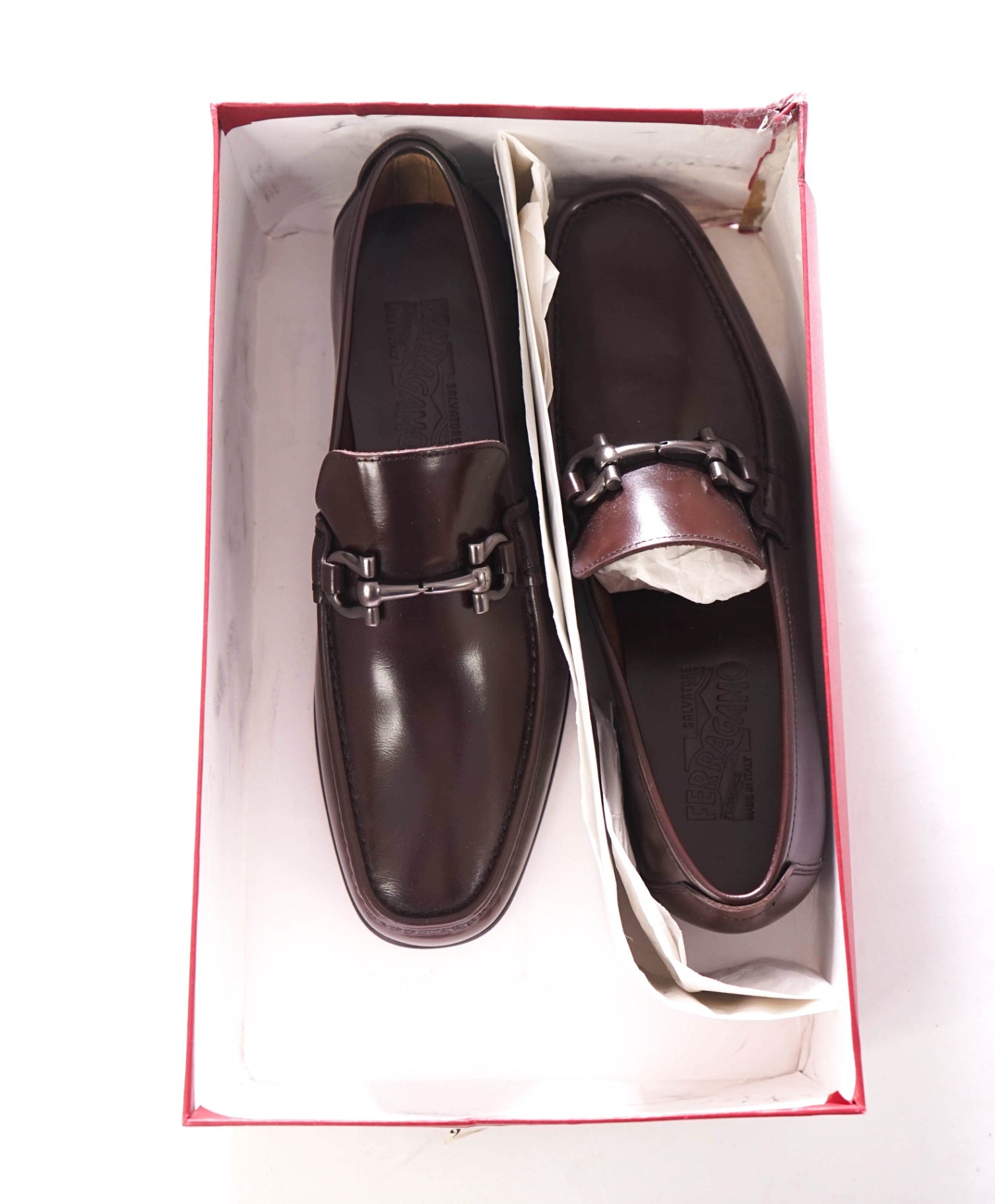$795 FERRAGAMO - Leather Brown "GIORDANO" Loafers - 9 EE