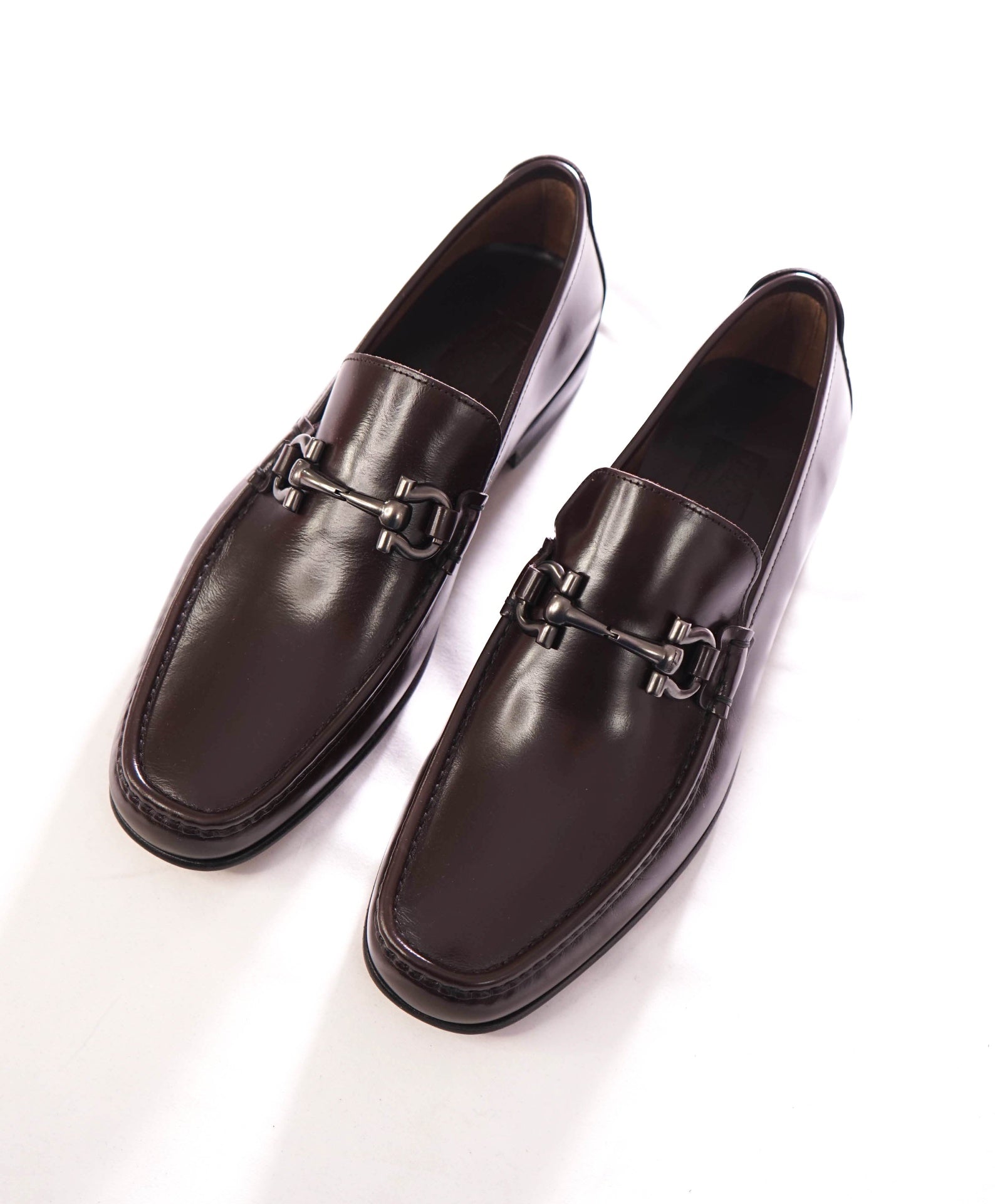 $795 FERRAGAMO - Leather Brown "GIORDANO" Loafers - 9 EE
