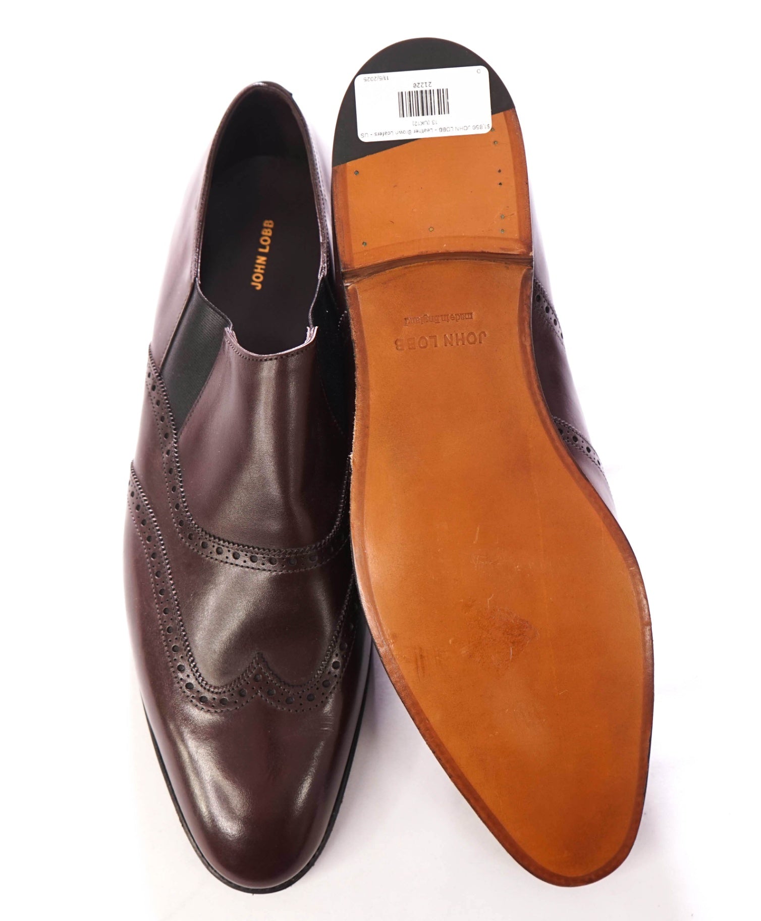 $1,850 JOHN LOBB - Leather Brown Brogue Wingtip Loafers - US 13 (UK12)