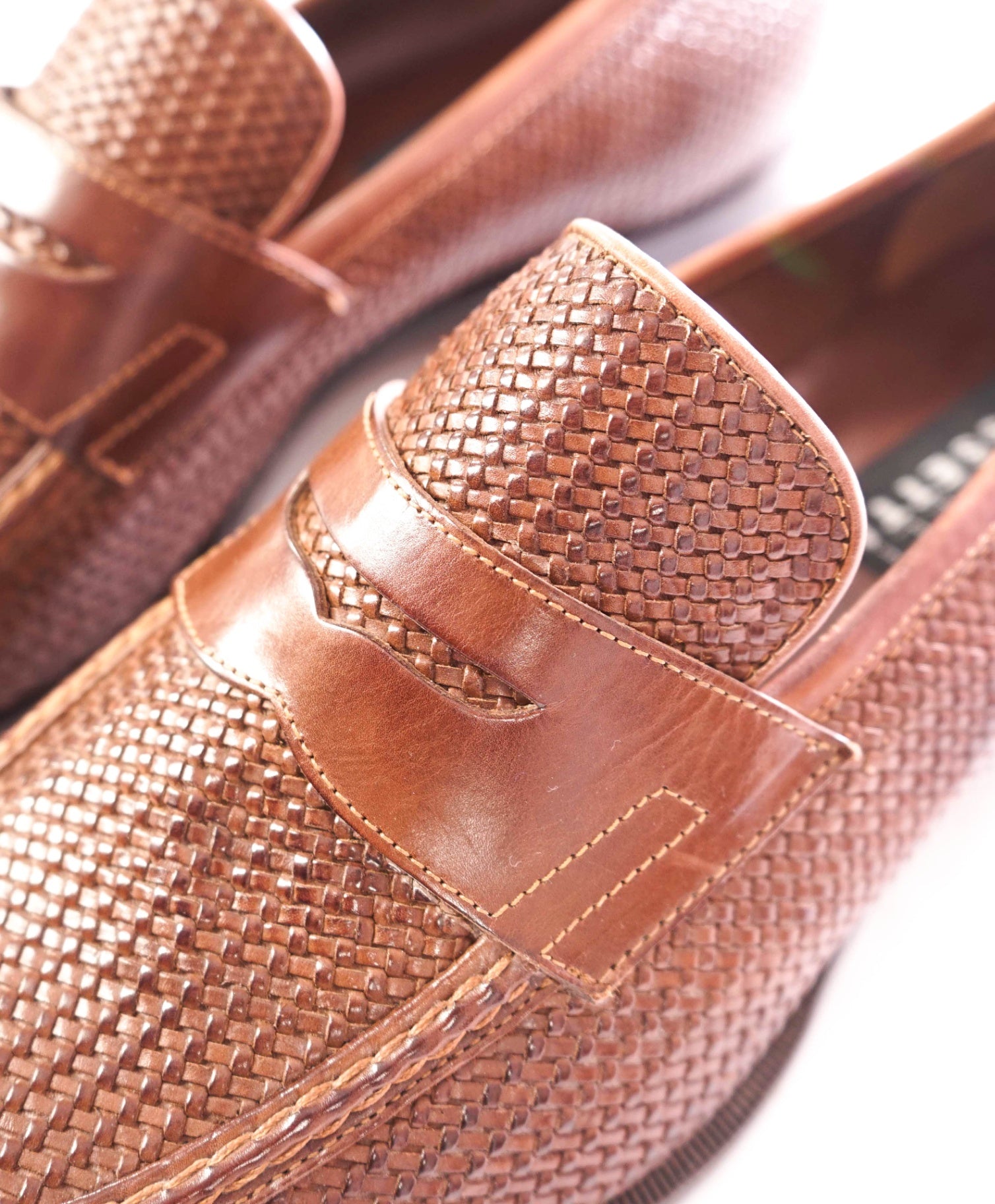 $995 FRATELLI ROSSETTI - Woven Leather Brown Loafers - 8 US( 7UK)