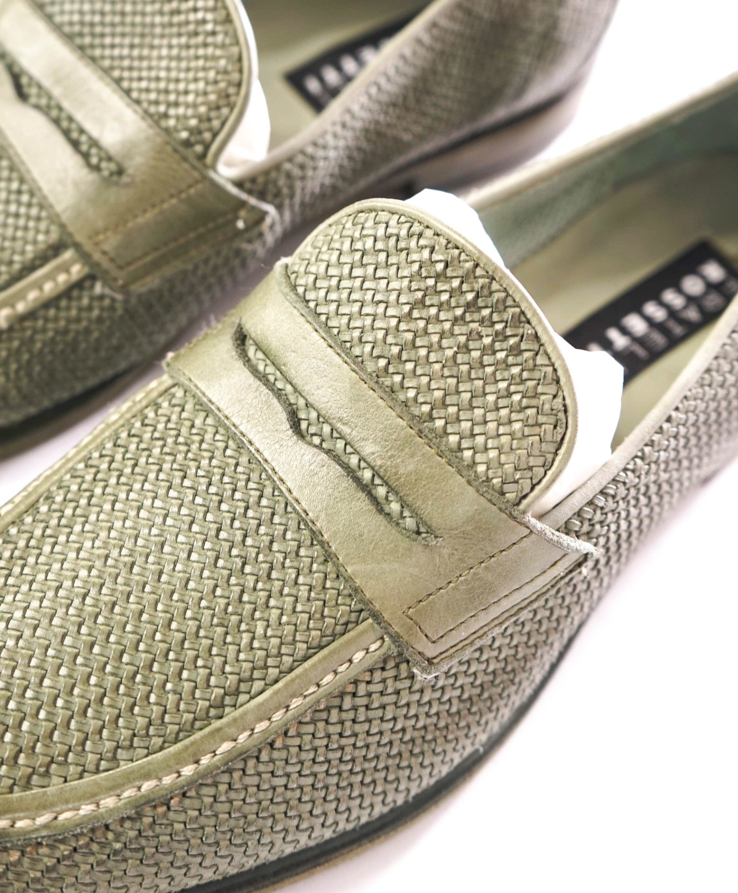 $995 FRATELLI ROSSETTI - Woven Leather Green Loafers - 8US (7UK)