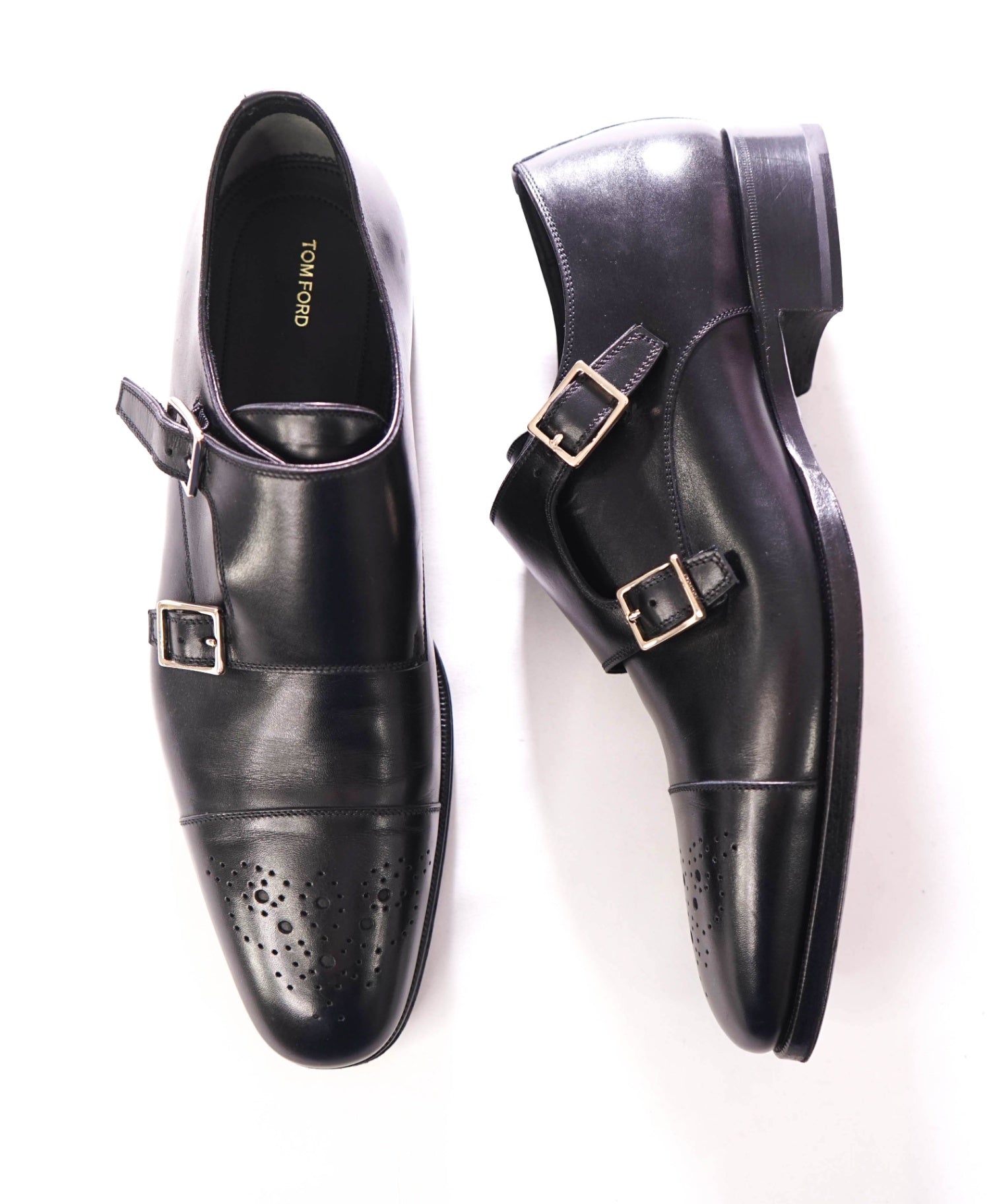 $1,990 TOM FORD - Leather Black Monk Straps - 9.5 (9TF)