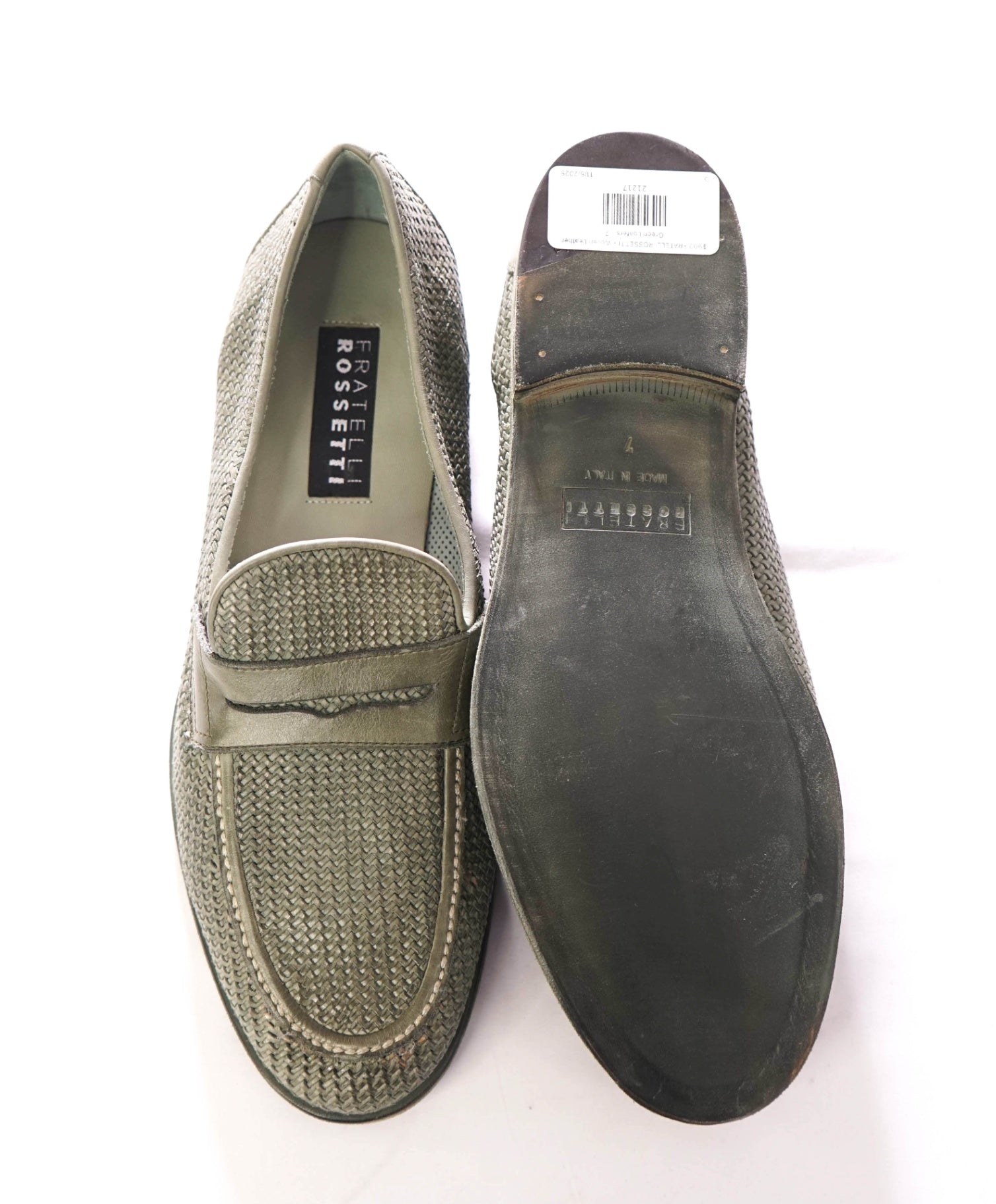 $995 FRATELLI ROSSETTI - Woven Leather Green Loafers - 8US (7UK)