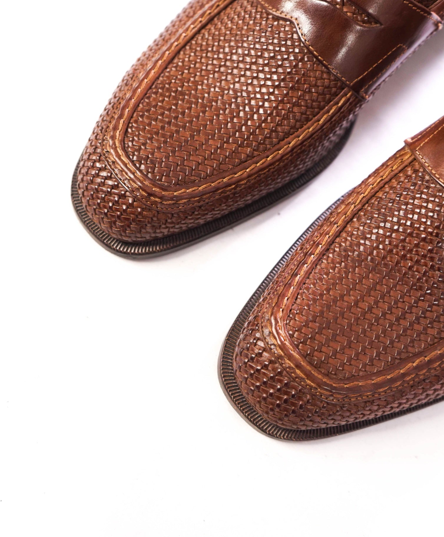 $995 FRATELLI ROSSETTI - Woven Leather Brown Loafers - 8 US( 7UK)